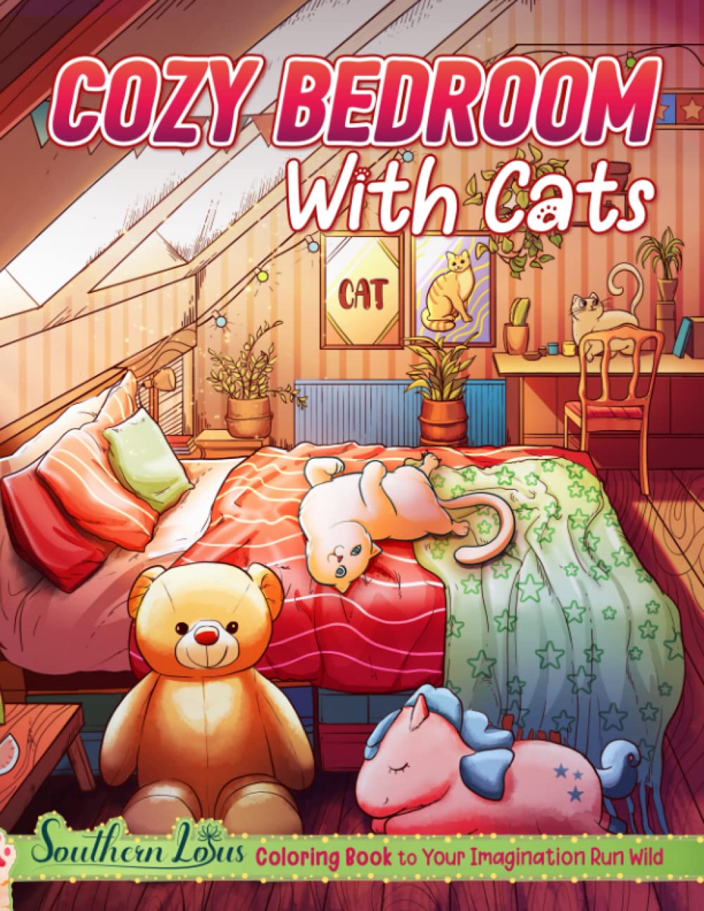 Cozy Bedroom With Cats Coloring Book: Features Warm, Peaceful And Beautiful Bedroom Illustrations For Relieving Stress, Adorable Pets Themed Drawing Papers To Enjoy Paintings