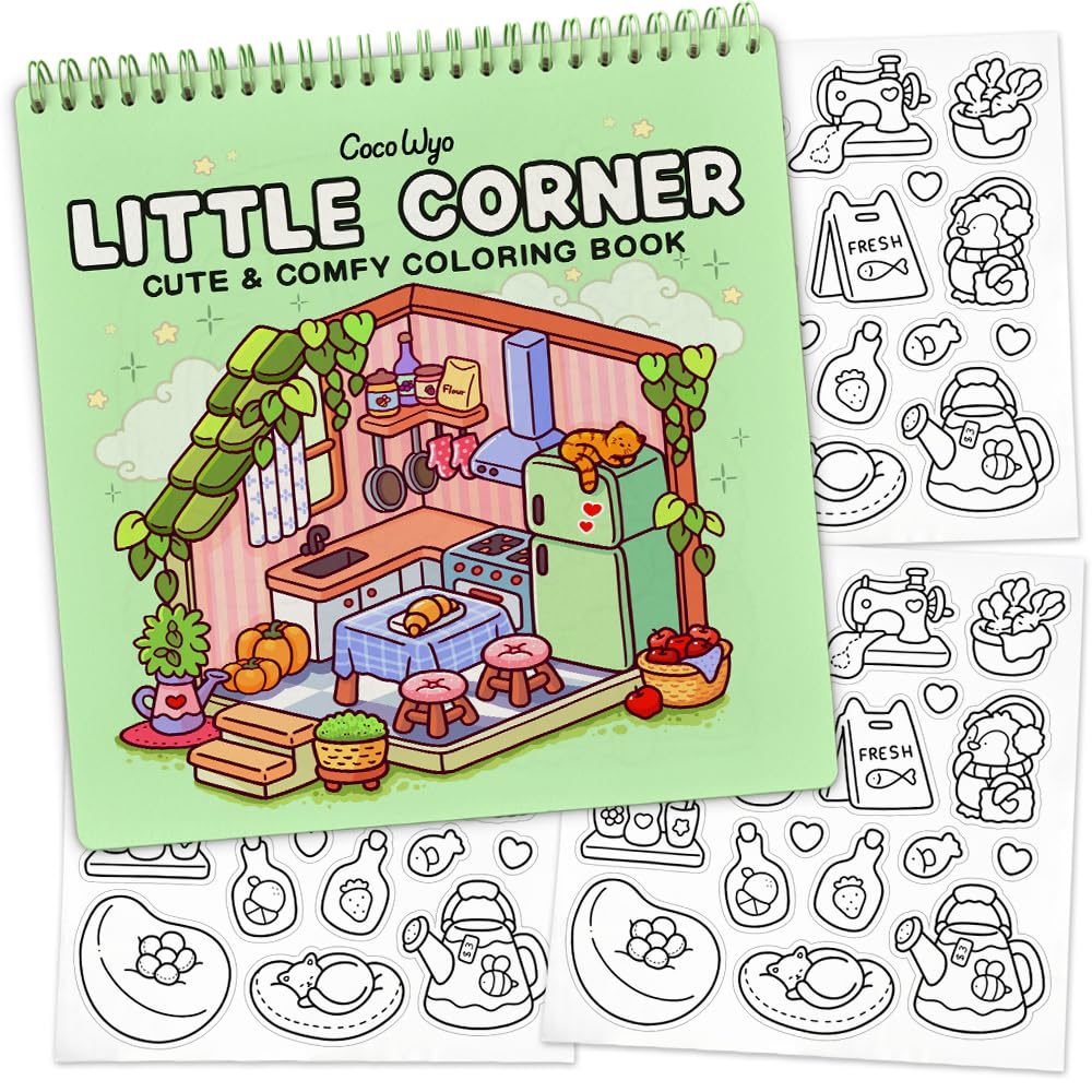 Coco Wyo Coloring Book (Spiral Bound) & Sticker Set for Adults & Teens - Little Corner
