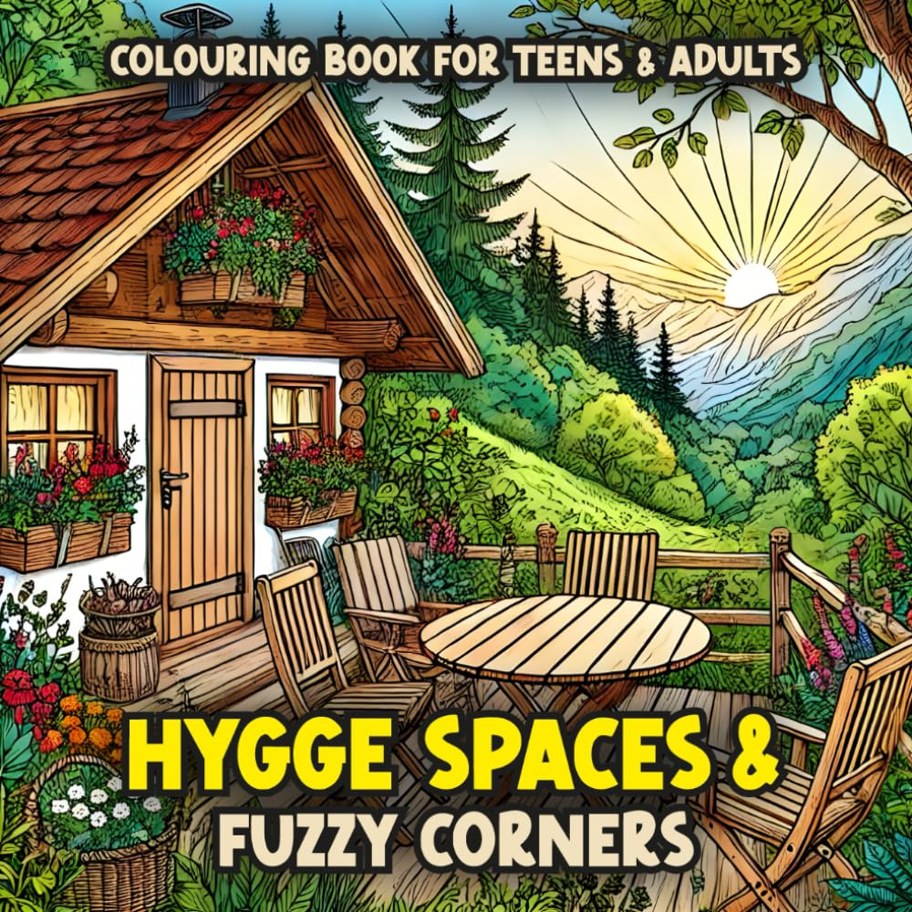 Hygge Spaces & Fuzzy Corners Colouring Book: 50 Relaxing Designs of Comfy, Cozy and Cute Places for Teens & Adults to Unwind and Relieve Stress