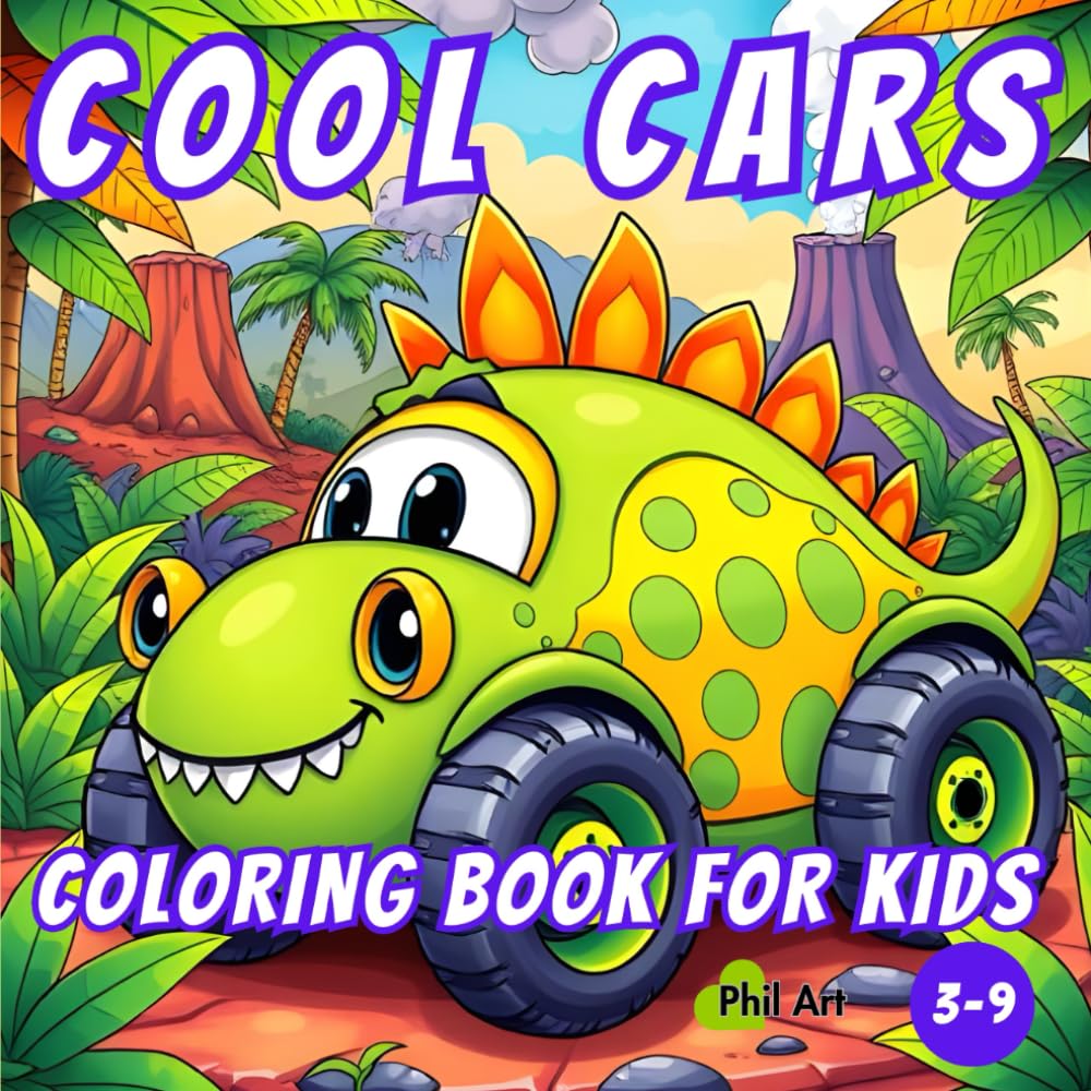 Cool Cars Coloring Book for Kids: 40 Awesome Cars to Color — From Race Cars to Space Rides, Fire Trucks, Dino Cruisers, Ice Cream Truck and more.