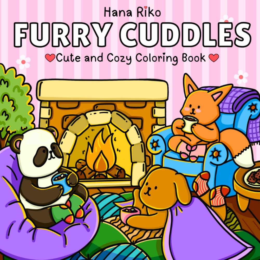 Furry Cuddles: A Cute and Cozy Coloring Book for Adults and Teens Featuring Adorable Animals Characters for Stress Relief