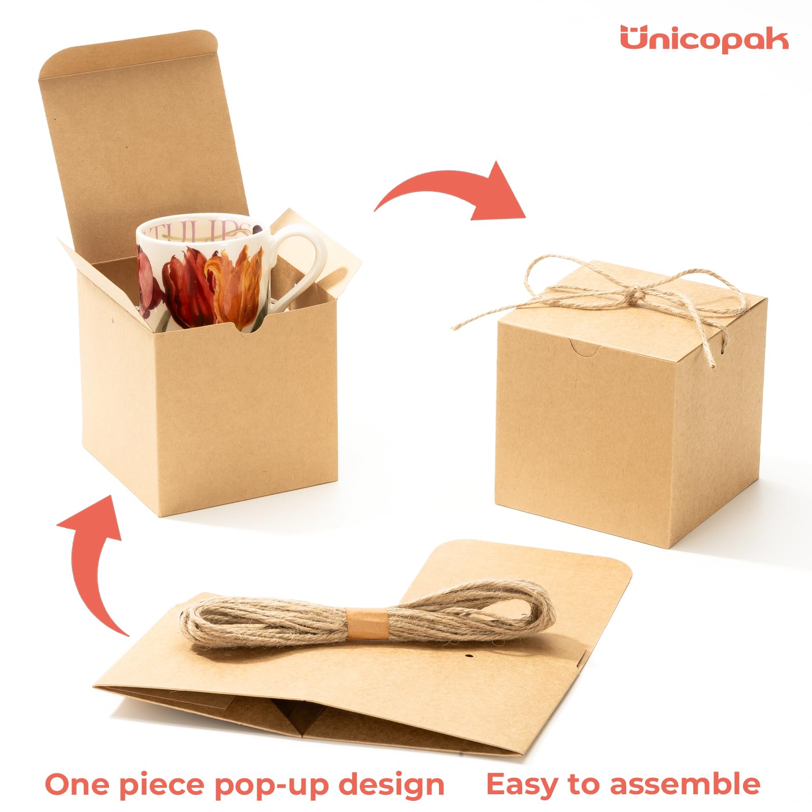 Brown Kraft Gift Boxes with Lids, 10 Pack, 5 x 5 x 5 in