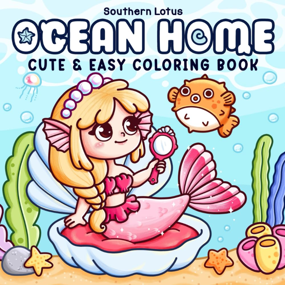Ocean Home: Coloring Book for Adults and Teens Featuring Ocean Life with Adorable Mermaids and Sea Animals, Cute and Easy Drawings for Relaxation (Cozy Ocean)
