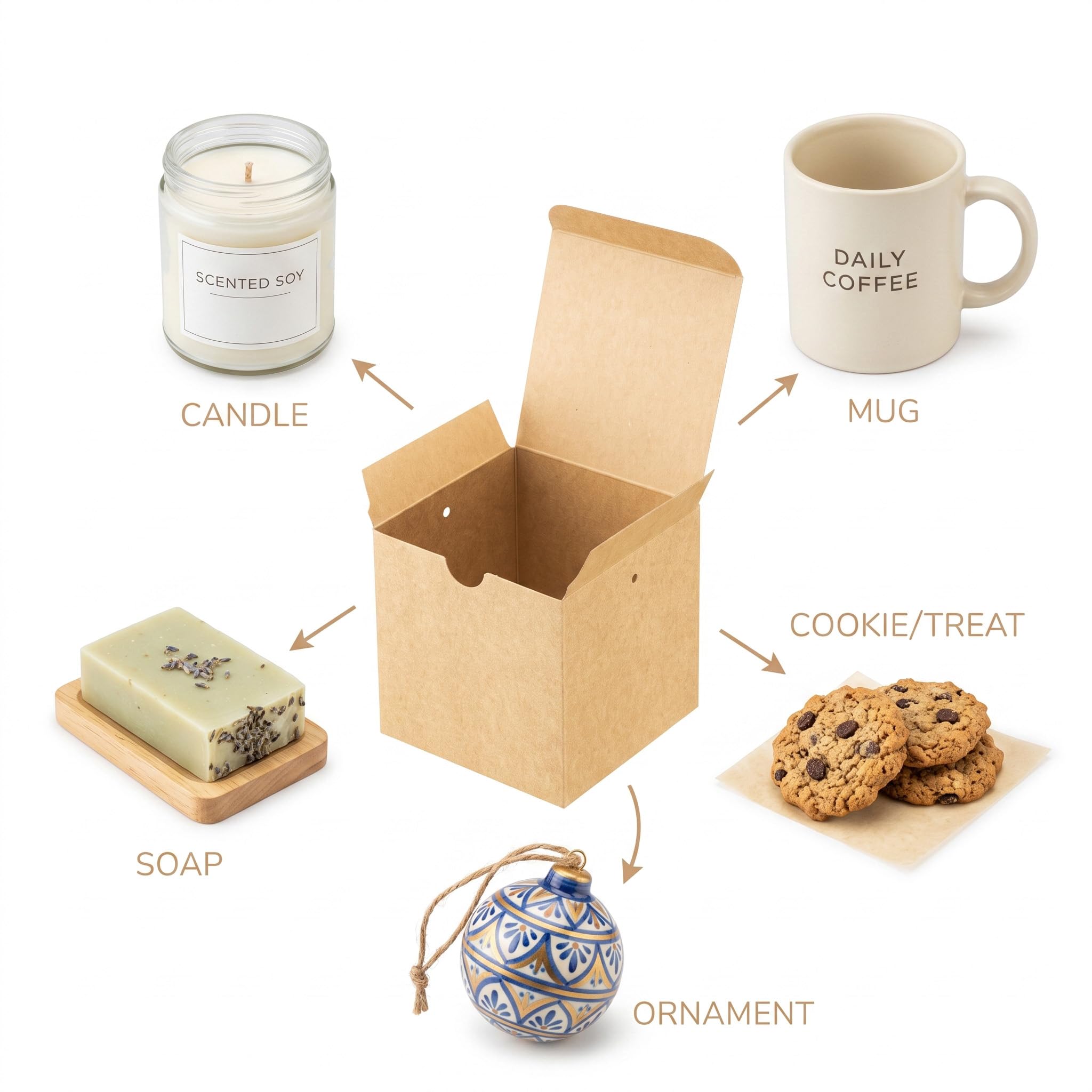 Brown Kraft Gift Boxes with Lids, 10 Pack, 4 x 4 x 4 in