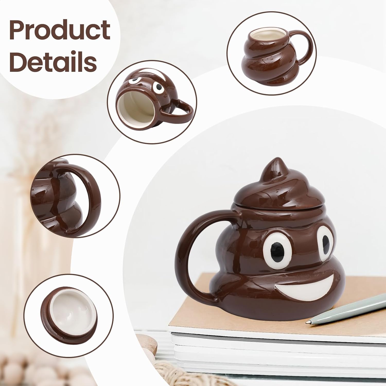 Funny Poop Coffee Mug with Lid – 16oz Novelty Ceramic Coffee Cup