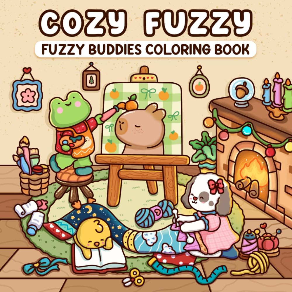 Cozy Fuzzy: Hygge Vibes Coloring Book for Adults and Teens with Cute Buddies in Comfy Daily Moments | Stress Relief and Relaxation