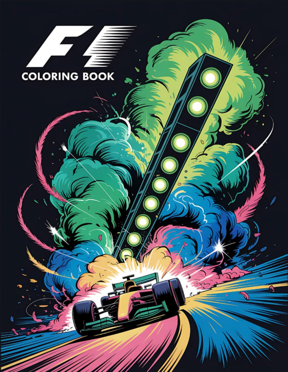 F1 Coloring Book: Formula Cars from Classic to Modern, Race Tracks, Car Parts, Helmets – 60 High-Speed Designs for a Coloring Adventure Loved by Teens and Adults