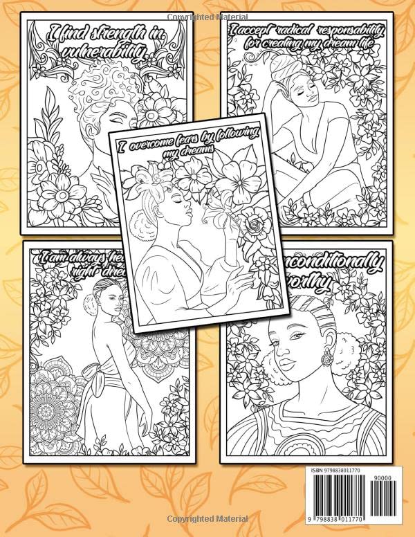 Positive Affirmation Coloring Book for Black Women: Over 40 Illustrations of Beautiful Women of Color | Relieve Stress, Boost Your Confidence and Self-Love (Coloring Books)