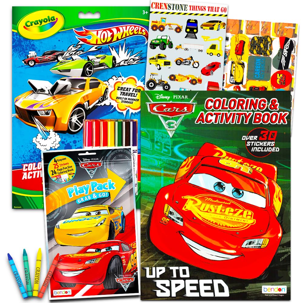Disney Cars and Trucks Coloring Book Set for Toddlers -- Bundle with Coloring Pages Stickers Plus More | Coloring Activities for Kids