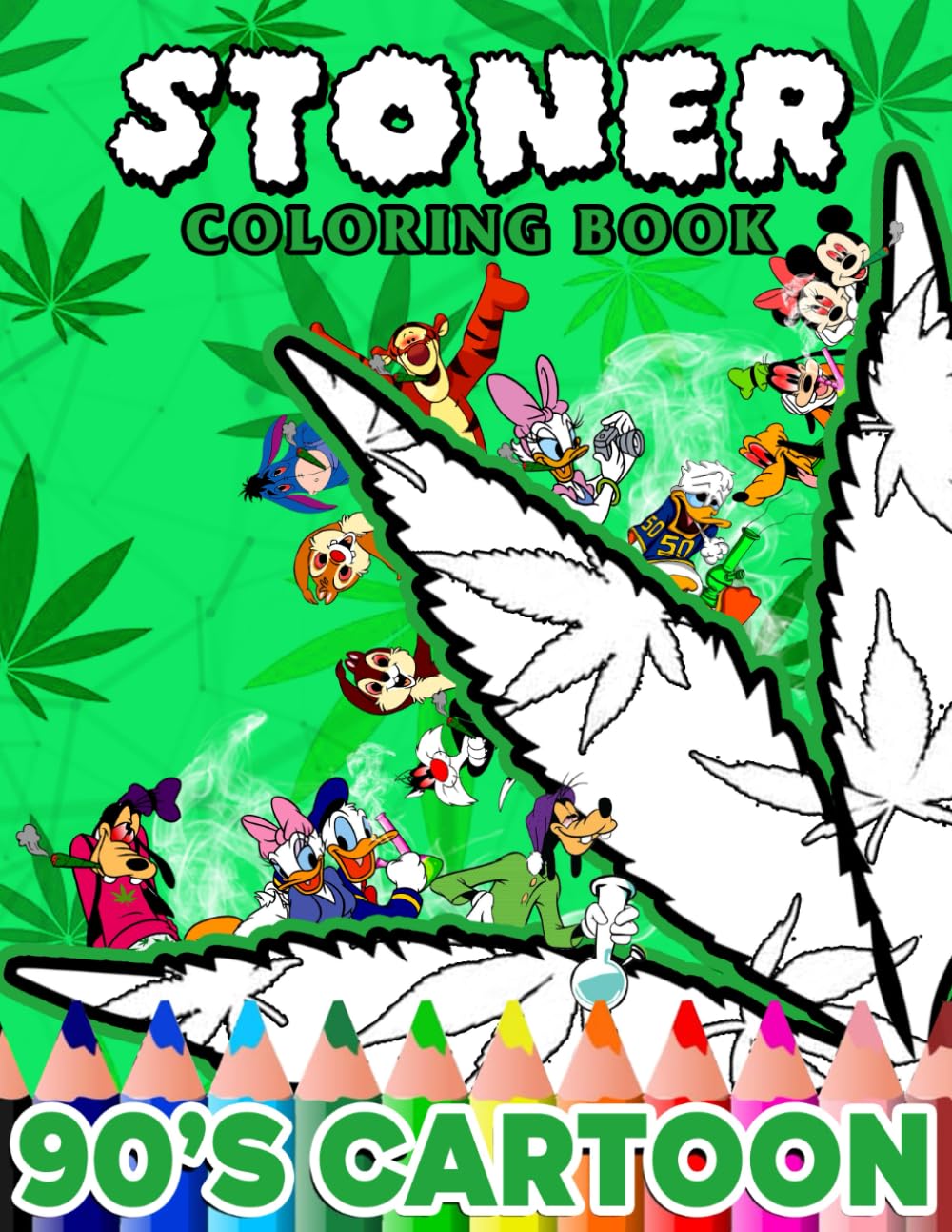 90S Stoner Coloring Book: 44+ Trippy Psychedelic Stoner 420 Coloring Pages For Adults With Many Favorite Characters For Stress Relief And Relaxation (German Edition)