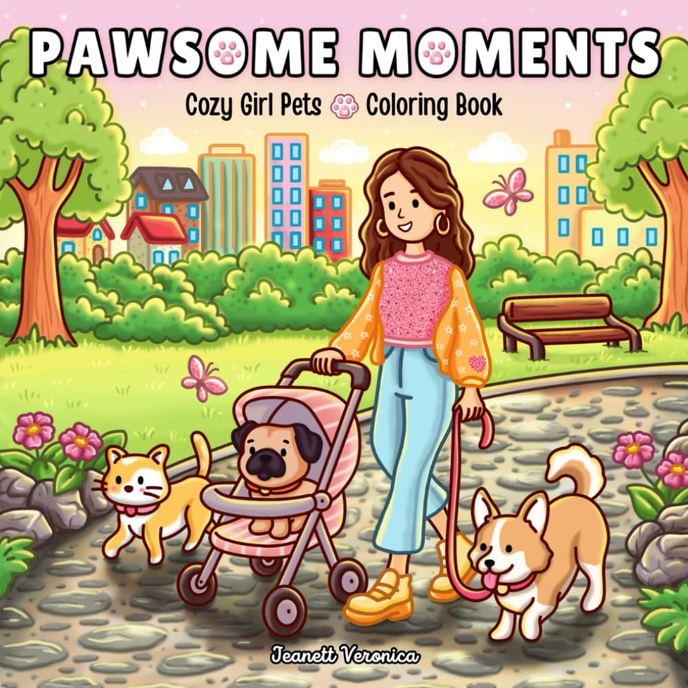 Pawsome Moments: Cozy Girl Pets Coloring Book with Cute Cats and Dogs Scenes, for Adults and Teens (Cozy Girl Series)