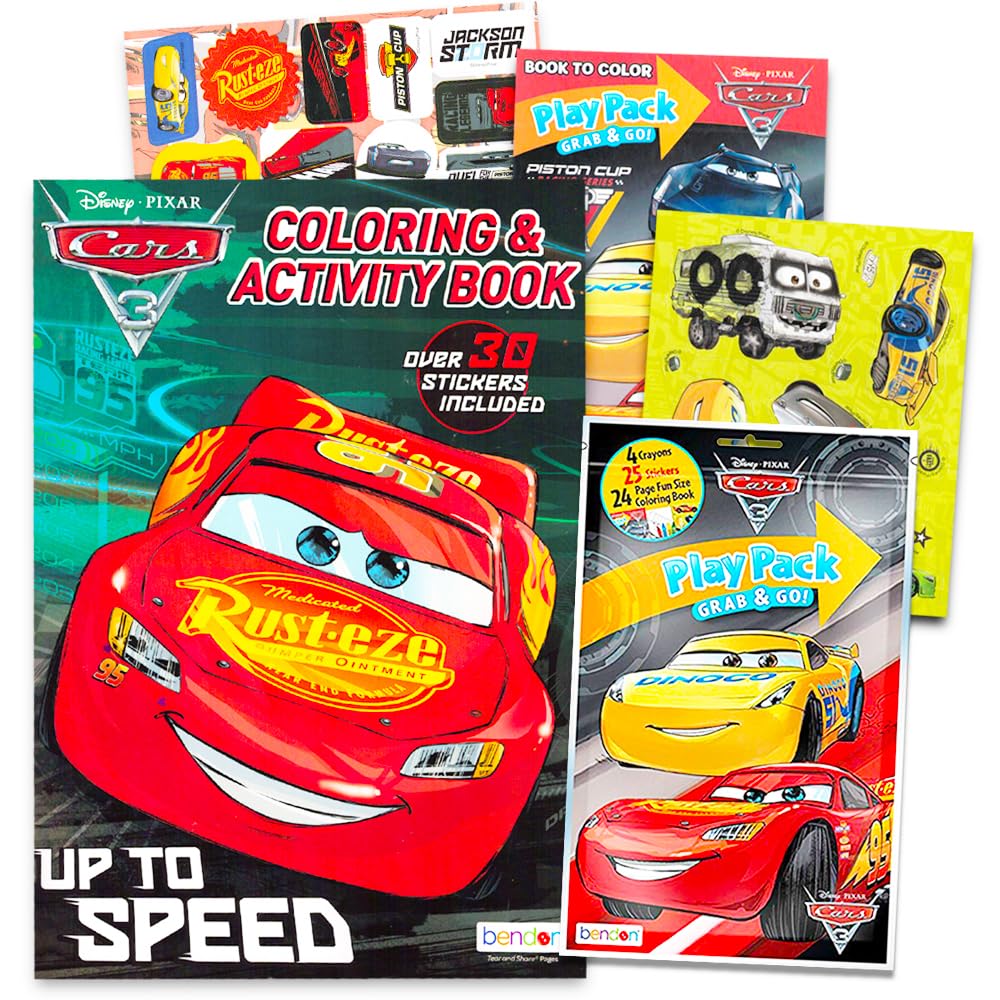 Disney Cars Coloring Book Bundle (Coloring Activity Set Featuring Lightning McQueen) (Blue)