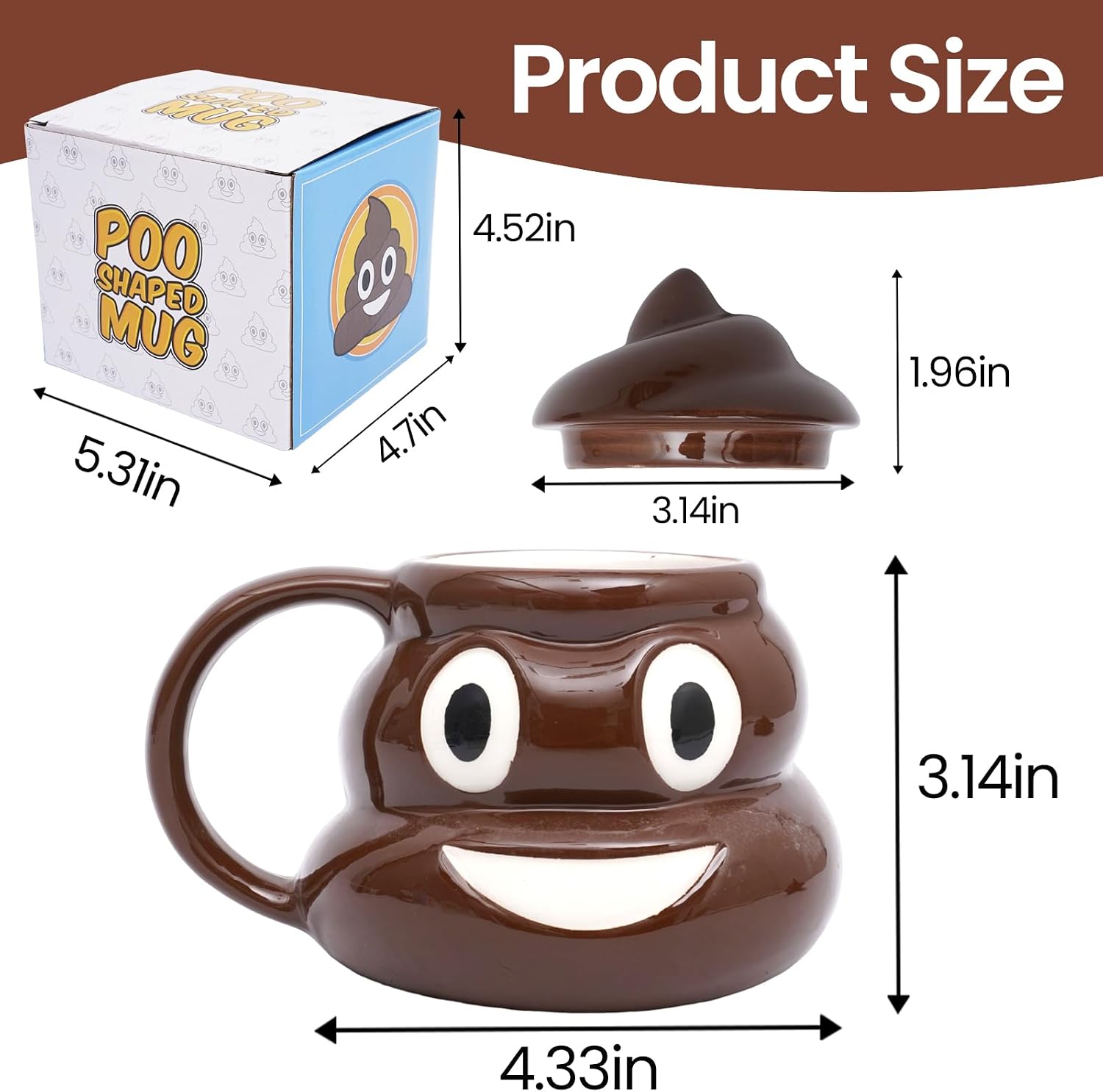 Funny Poop Coffee Mug with Lid – 16oz Novelty Ceramic Coffee Cup
