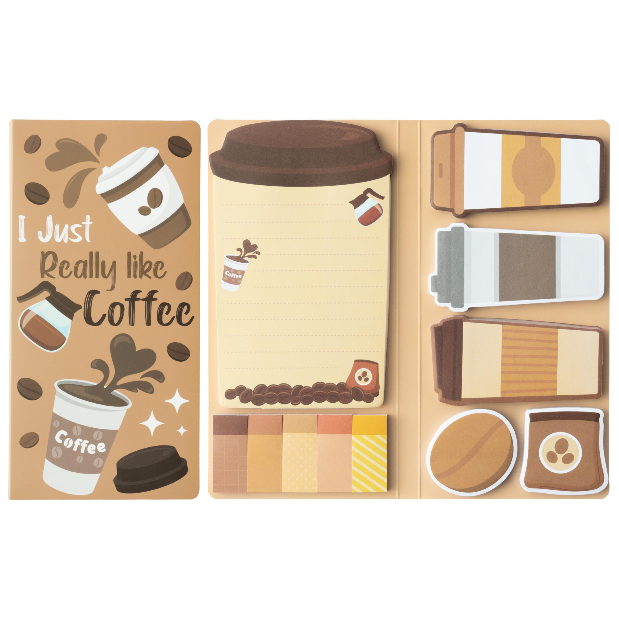 Coffee Lovers Sticky Notes Set - Cartoon Theme Cute Self-Stick Notes Pad Teacher Appreciation Gifts， Self-Adhesive Writing Memo Pages Sticky to Do Notepad for Kids Employee School Office