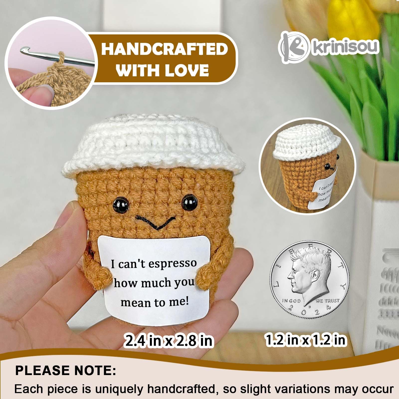 Coffee Lovers Gifts Ideas for Women, Positive Quote Crochet Espresso Themed Birthday Gifts, Funny Appreciation Gift Presents for Teacher Best Friend Boyfriend Girlfriend