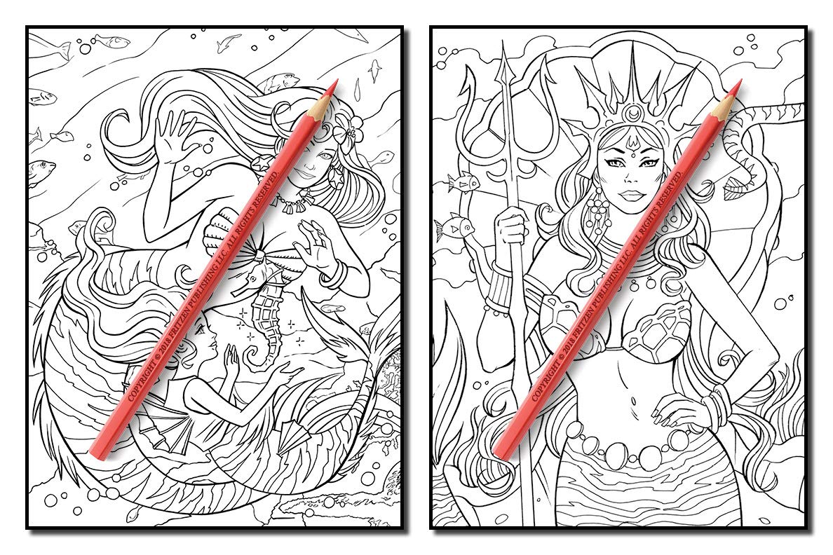 Mermaids: An Adult Coloring Book with Beautiful Fantasy Women, Underwater Ocean Realms, Fun Sea Animals and Relaxing Tropical Beaches