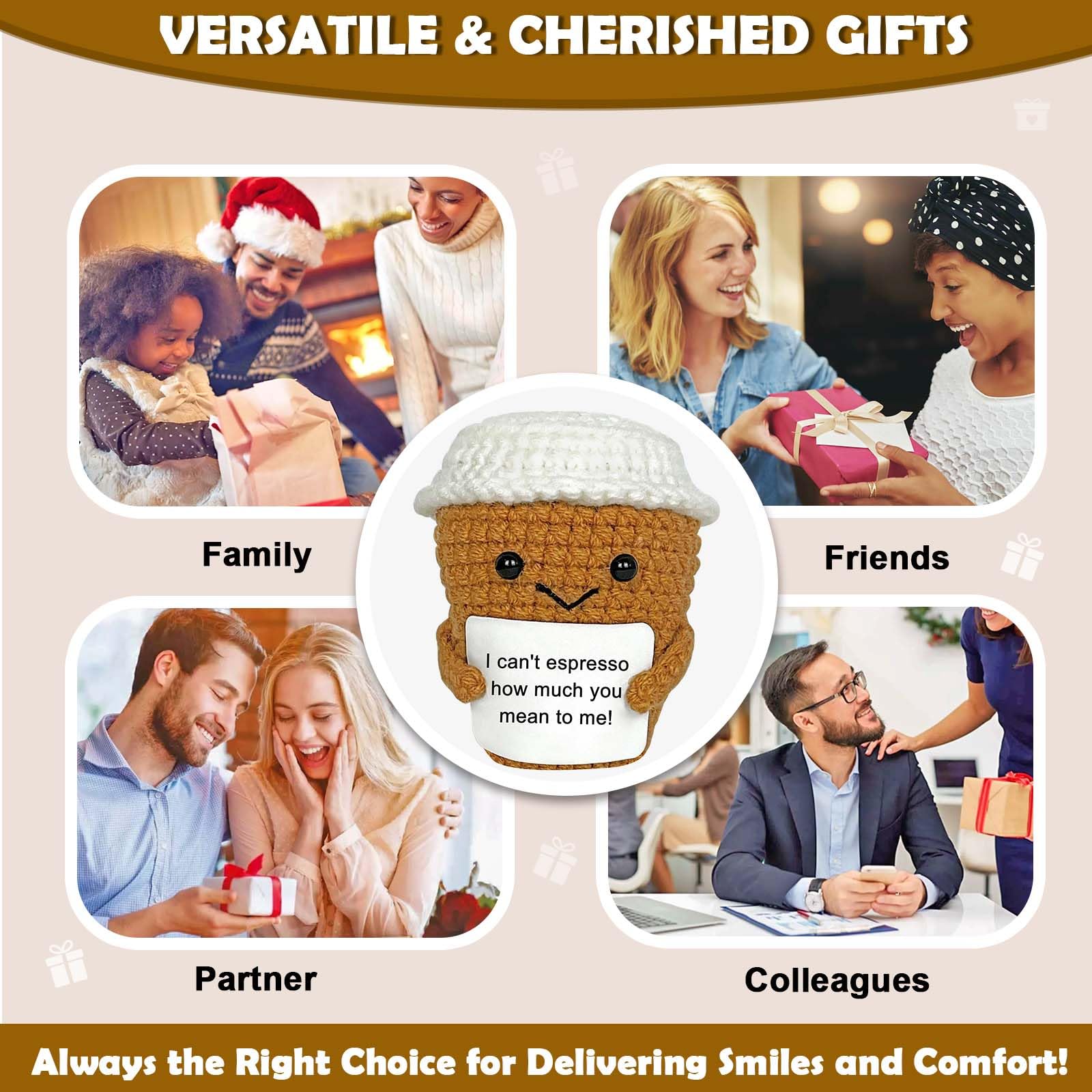 Coffee Lovers Gifts Ideas for Women, Positive Quote Crochet Espresso Themed Birthday Gifts, Funny Appreciation Gift Presents for Teacher Best Friend Boyfriend Girlfriend