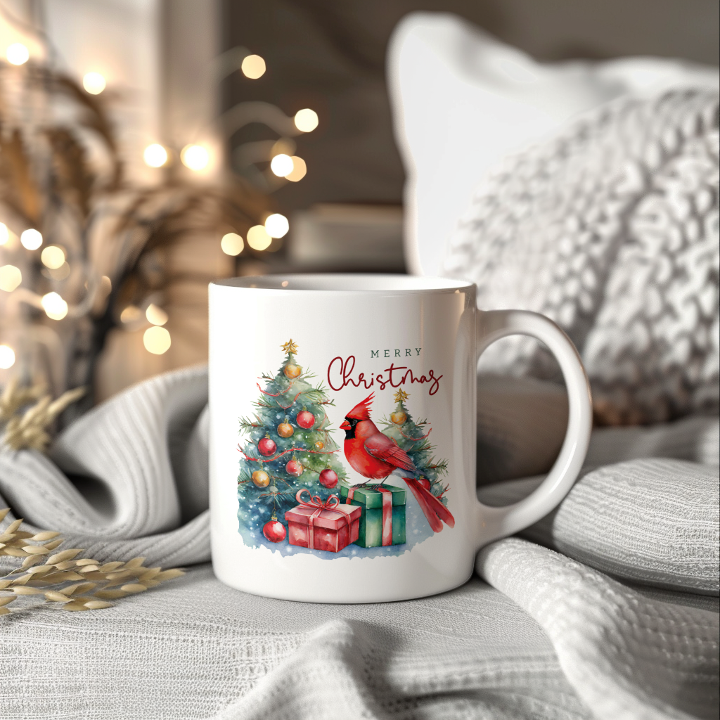 Red Cardinal Mug – Northern Red Cardinal Christmas Mug with Heartfelt Message, 11oz or 15oz White Ceramic Coffee Cup