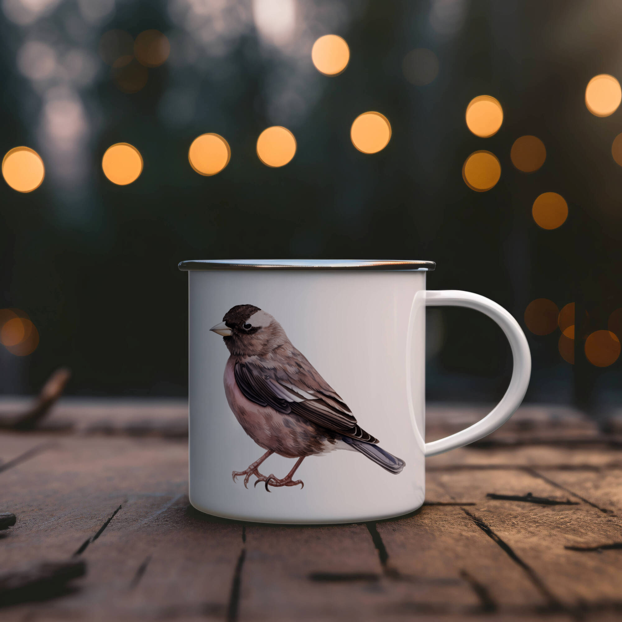 Bird Watching Mug, Black Rosy Finch Song Bird Camping Mug, 12oz Camping Mug, White Stainless Steel Cup with Handle