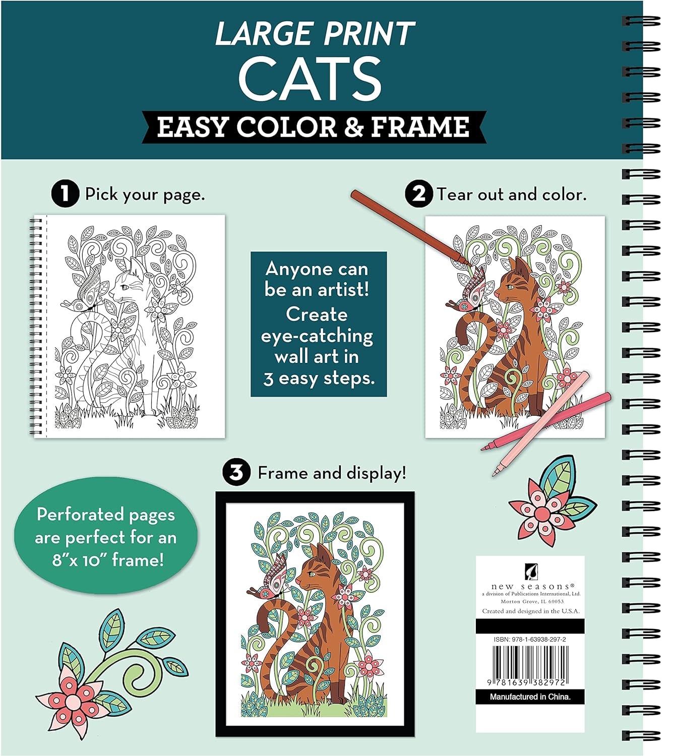 Large Print Easy Color & Frame - Cats (Stress Free Coloring Book)
