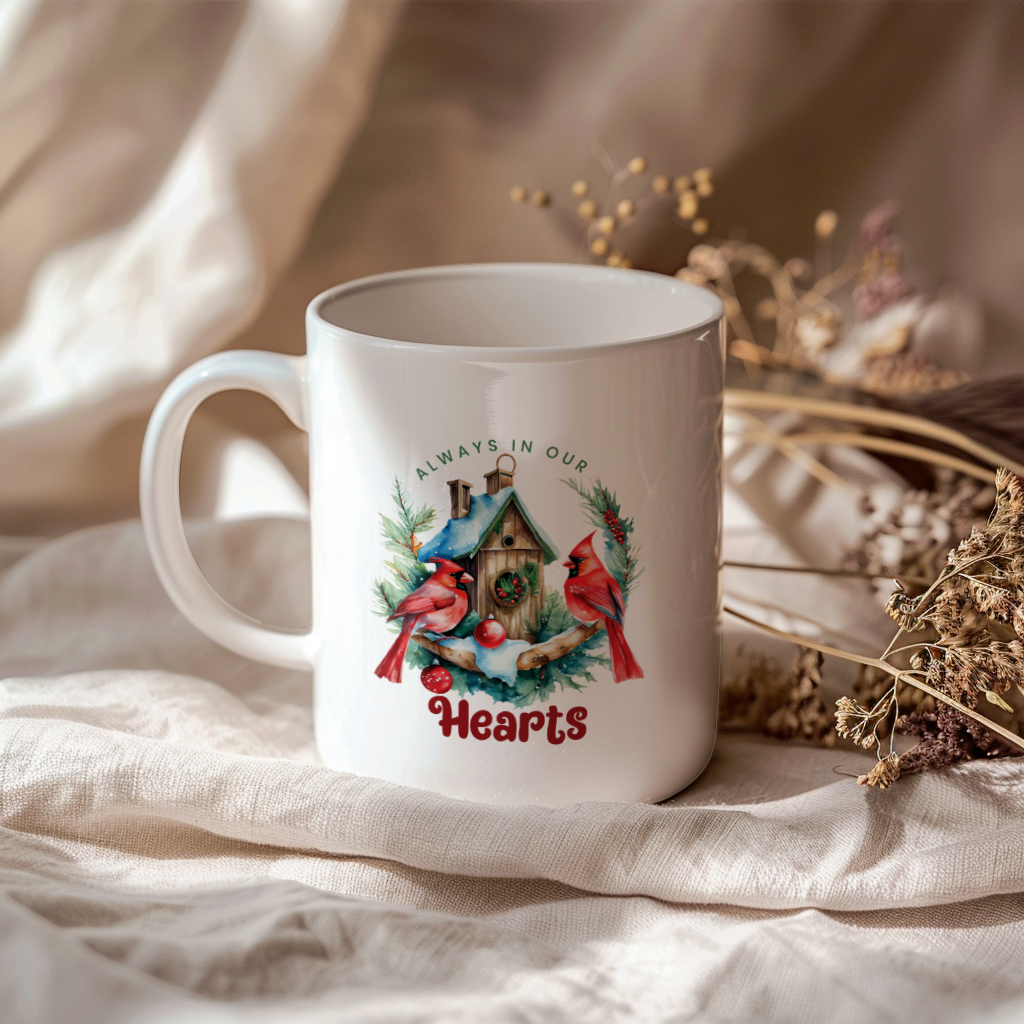 Red Cardinal Mug – Northern Red Cardinal Christmas Mug with Heartfelt Message, 11oz or 15oz White Ceramic Coffee Cup