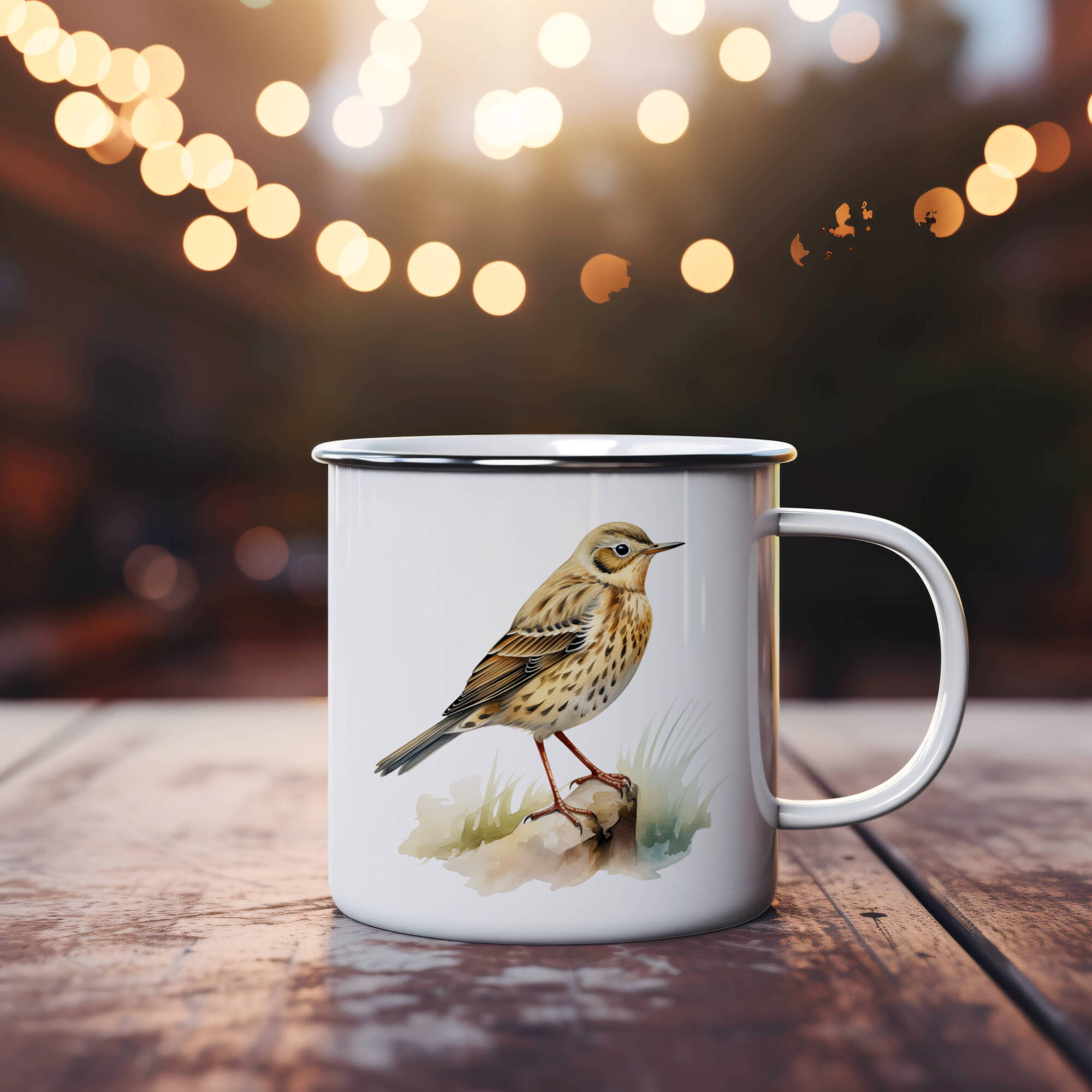 Bird Watching Mug, Meadow Pipit Song Bird Camping Mug, 12oz Camping Mug, White Stainless Steel Cup with Handle