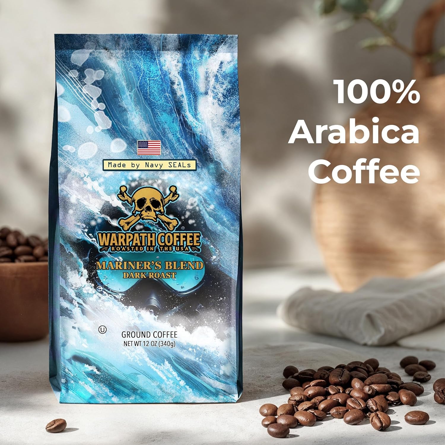 Mariner's Blend Dark Roast Coffee - High Caffeine Extra Strong 100% Arabica - Intense Full-Bodied Flavor - Crafted by Navy Seals - 12oz