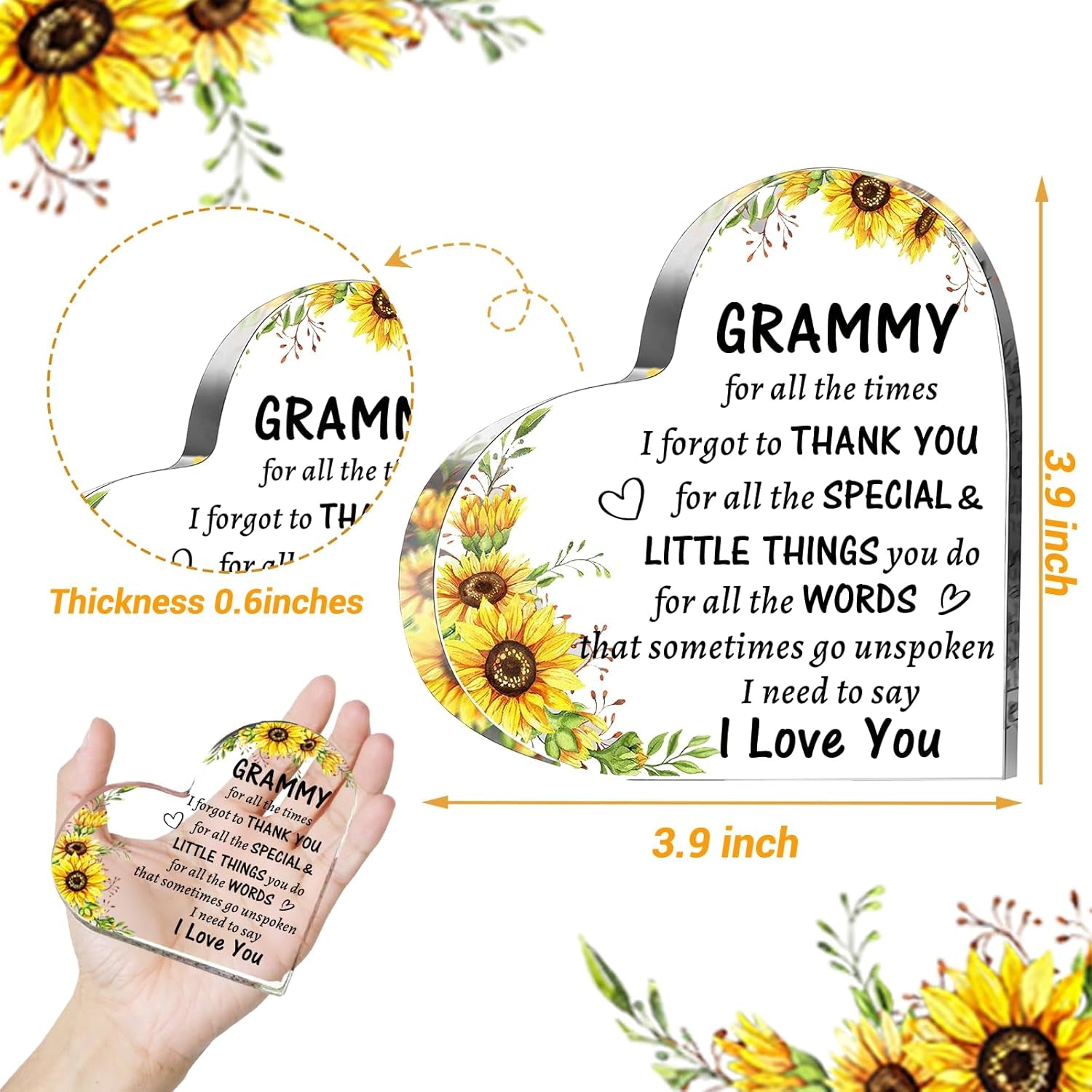 Grammy Mothers Day Gifts from Grandkids, to My Nana Acrylic Heart Sign Keepsake Presents, Birthday Christmas Valentines Day Gifts for Grammy Grandma Grandmother