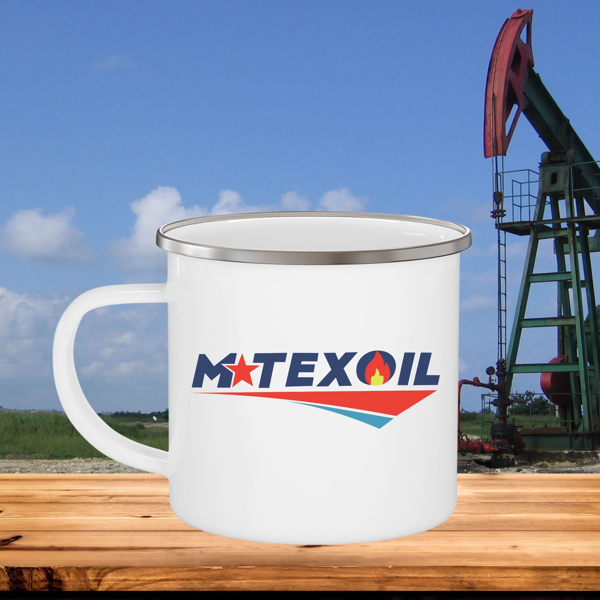 Mtex Oil Camping Mug, 12Oz Steel Enamel Coffee Cup