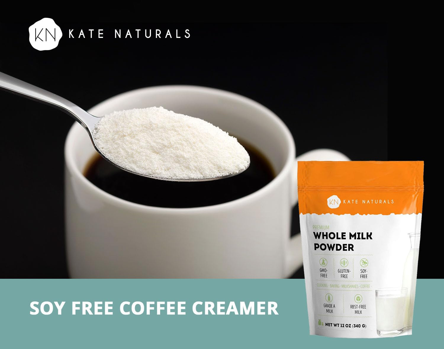 Dry Whole Milk Powder for Baking, Coffee & Milkshakes (12Oz) Rbst-Free, Made in USA, Dried Powdered Substitute for Liquid Milk
