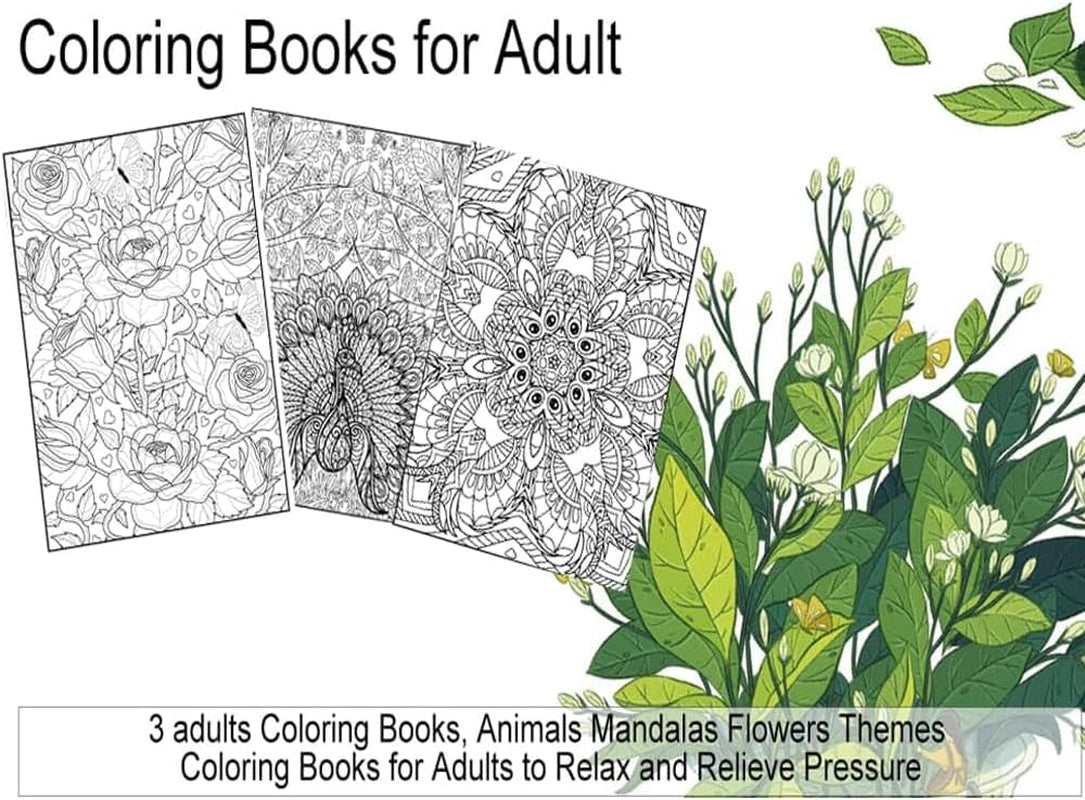 3 Pack Adult Stress Relief Coloring Book,60 Page Mandalas,Animal & Flower Patterns,Spiral Bound Women Coloring Books for Mindfulness & Relaxation for Christmas,Birthday&Holiday Party Gifts