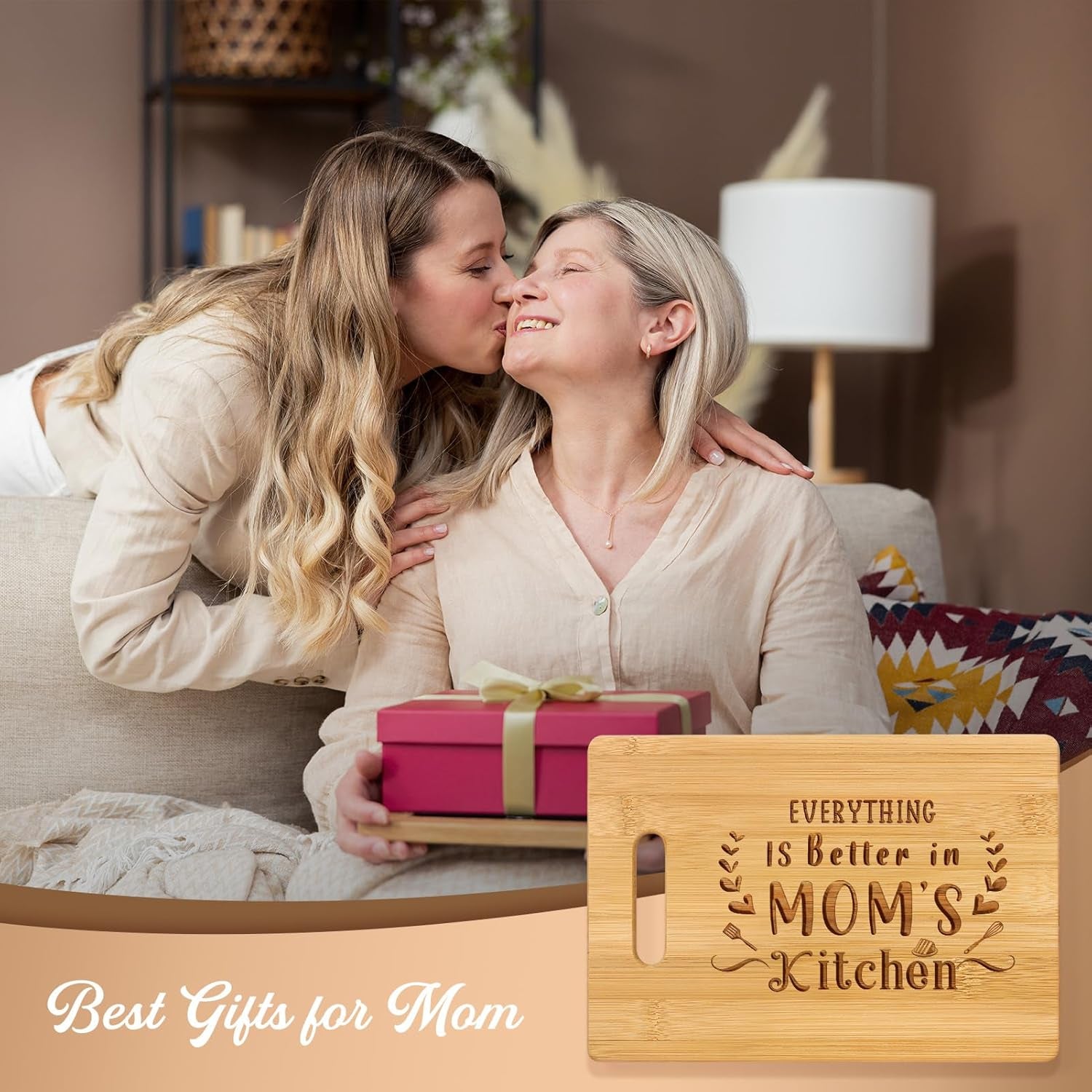 Mothers Day Gifts for Mom, Unique Birthday Gifts for Mom from Daughter Son, Presents for Mother, 11X8.5 Inch Personalized Engraved Bamboo Cutting Board for Birthday Christmas