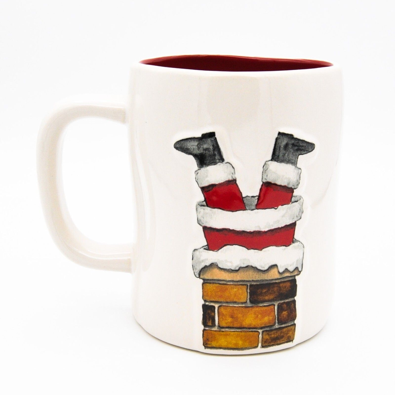 Rae Dunn Santa Mug, 16oz Ceramic Christmas Coffee Cup, Double-Sided Santa Mug