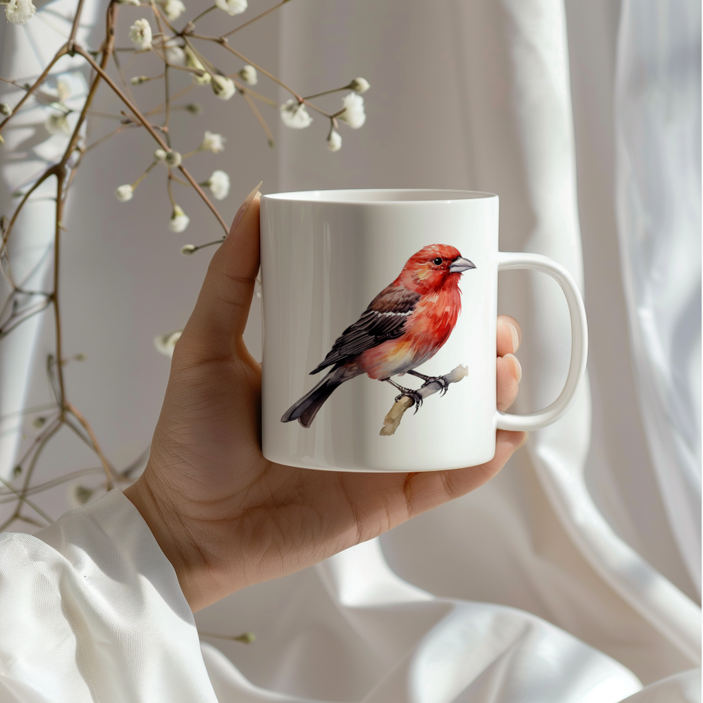 Bird Watching Mug, Red Crossbill Song Bird Mug, 11oz or 15oz White Ceramic Coffee Mug Gift for Bird Watchers