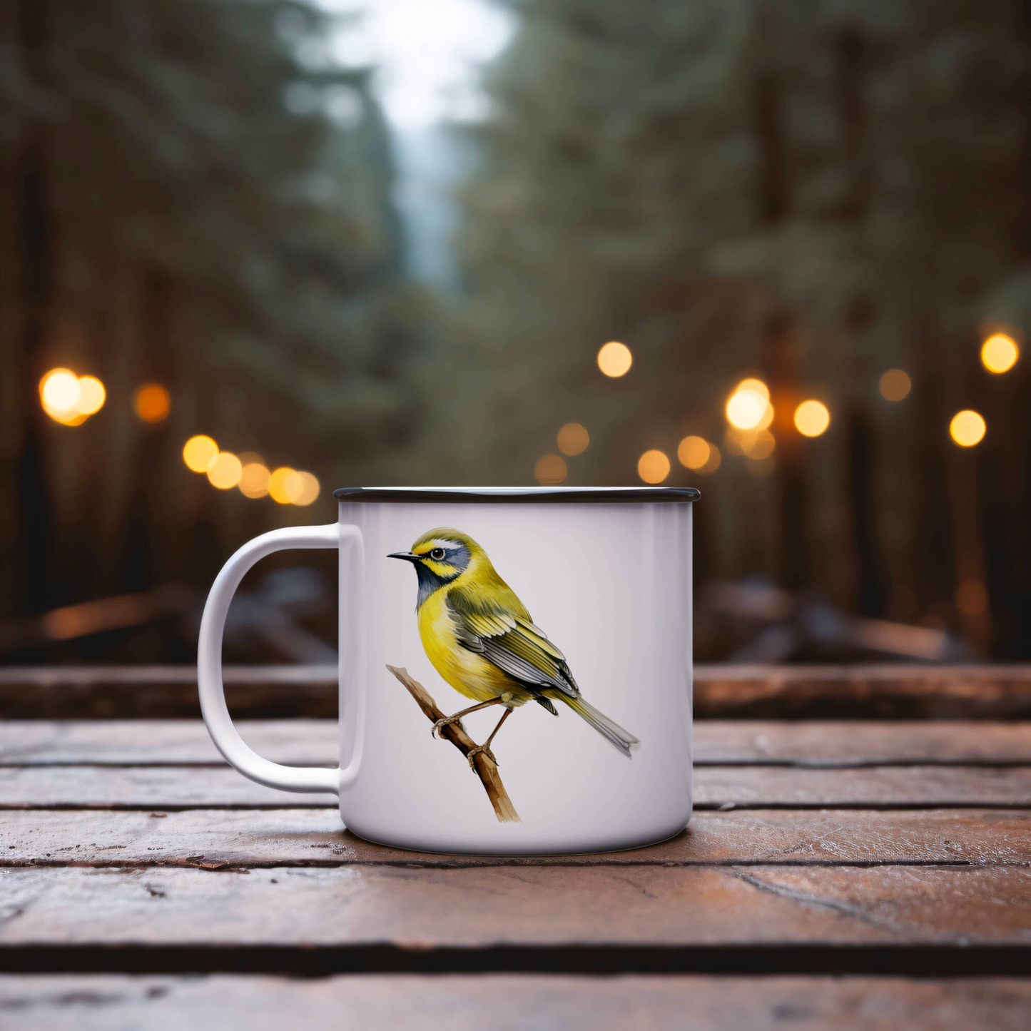 Bird Watching Mug, Hooded Warbler Song Bird Camping Mug, 12oz Camping Mug, White Stainless Steel Cup with Handle