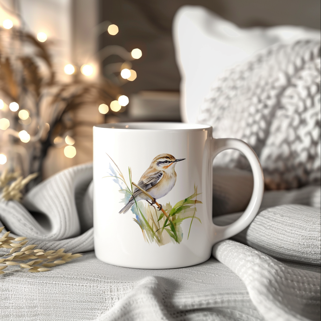 Bird Watching Mug, Sedge Warbler Song Bird Mug, 11oz or 15oz White Ceramic Coffee Mug Gift for Bird Watchers