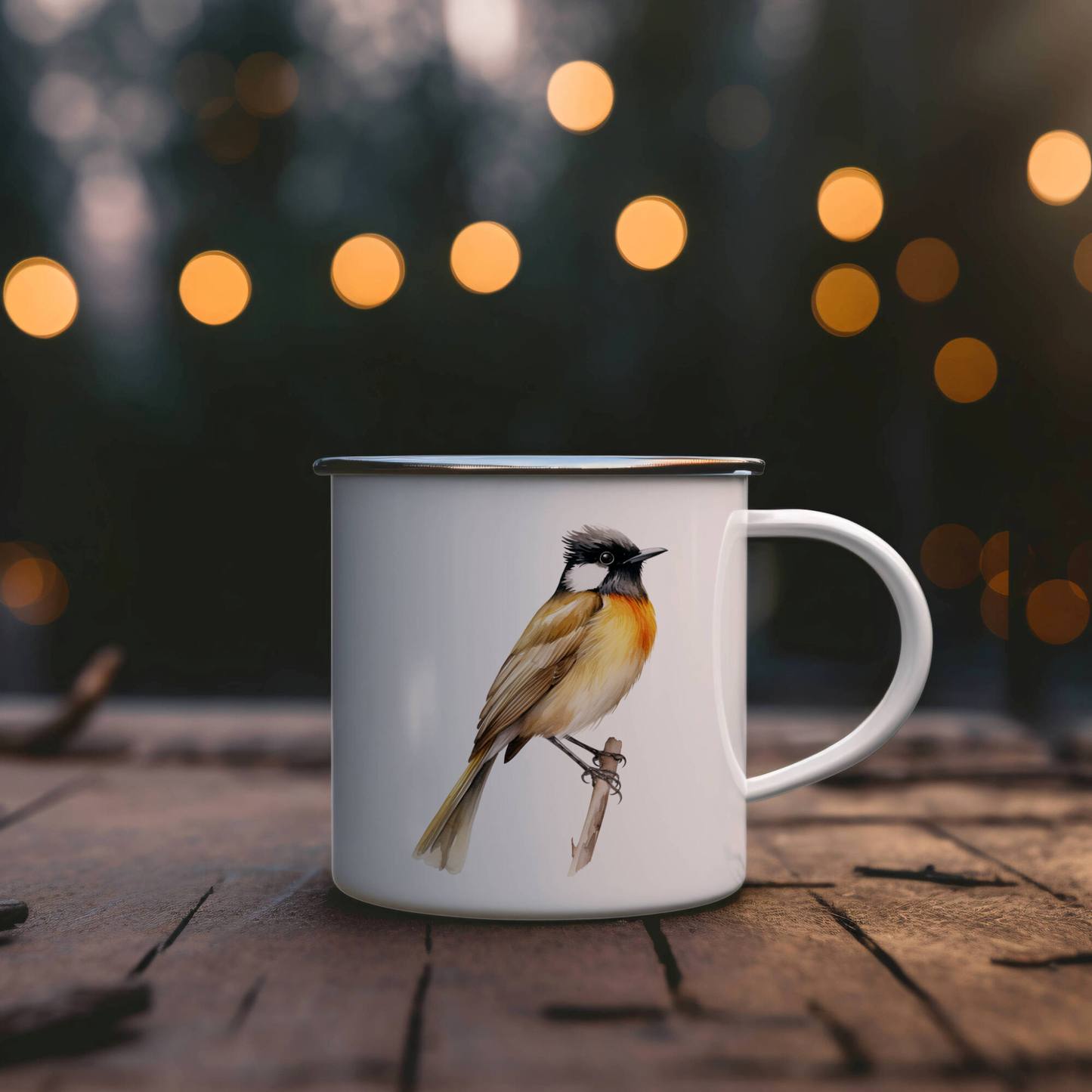 Bird Watching Mug, Chinese Bulbul Song Bird Camping Mug, 12oz Camping Mug, White Stainless Steel Cup with Handle