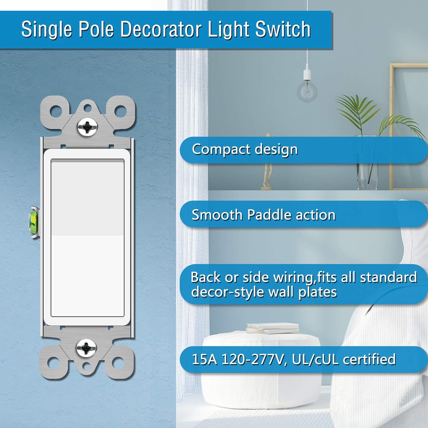 Single Pole Double Rocker Light Switches,Greencycle 2 Pack Paddle Light Switches 15 Amp,Sp Decora Switch White,120V-277V Ac,On/Off Wall Switch, Residential/Commercial Grade,Home & Office,Ul/Cul