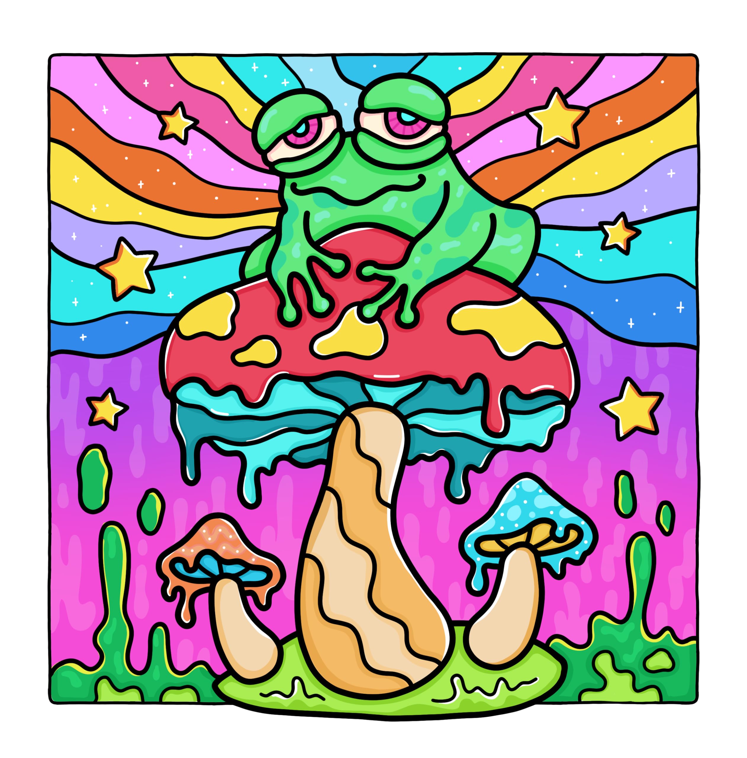 Trippy & Groovy: Psychedelic Coloring Book for Adults Featuring Mushrooms, Aliens, Magic Worlds and Illusions for Relaxation