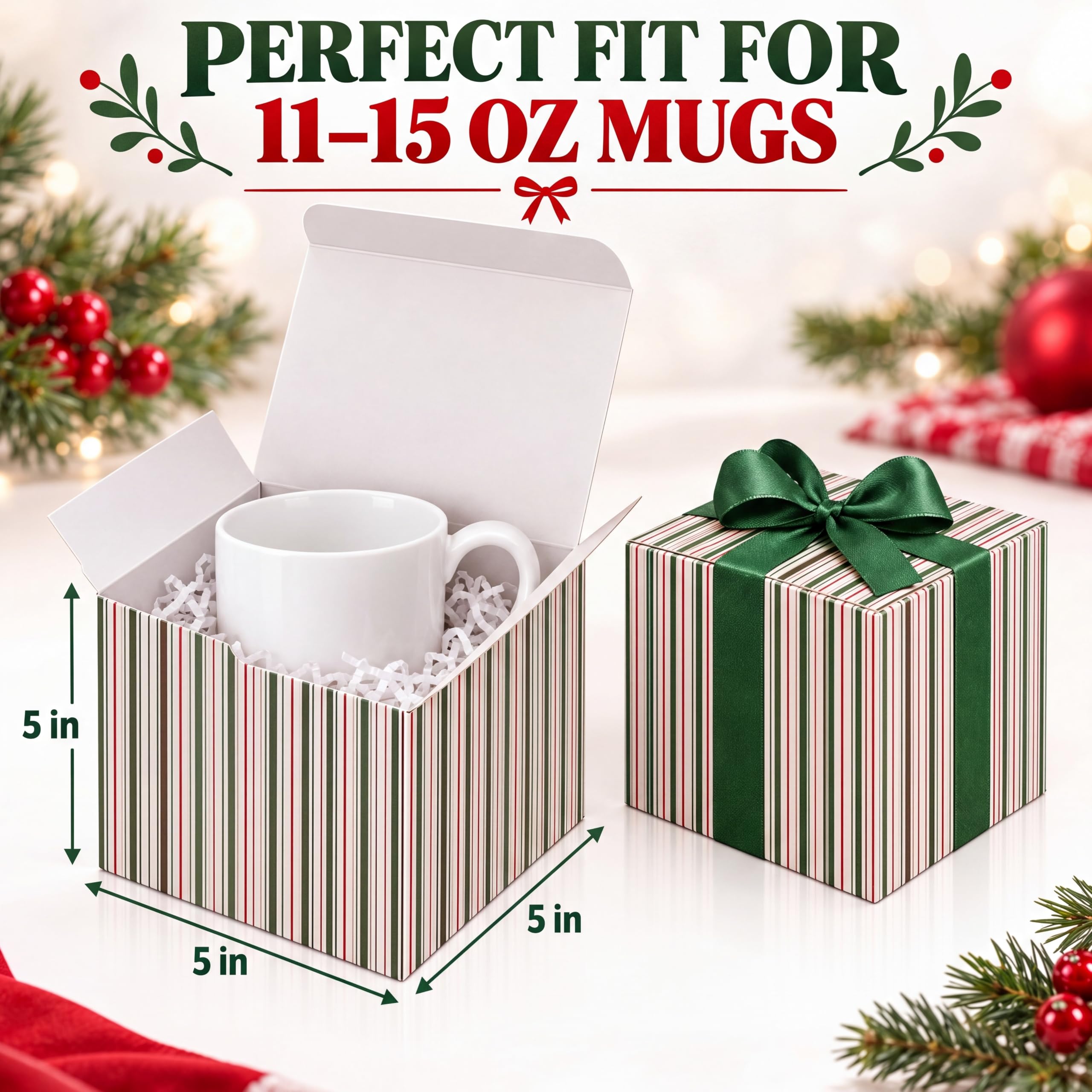 Christmas Mug Gift Boxes with Lids, 24 Pack, 5 x 5 x 5 in
