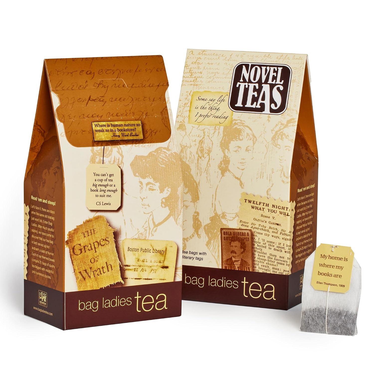 Novel Teas Book Lover Tea Gift Set – 25 English Breakfast Teabags with Literary Quote Tags