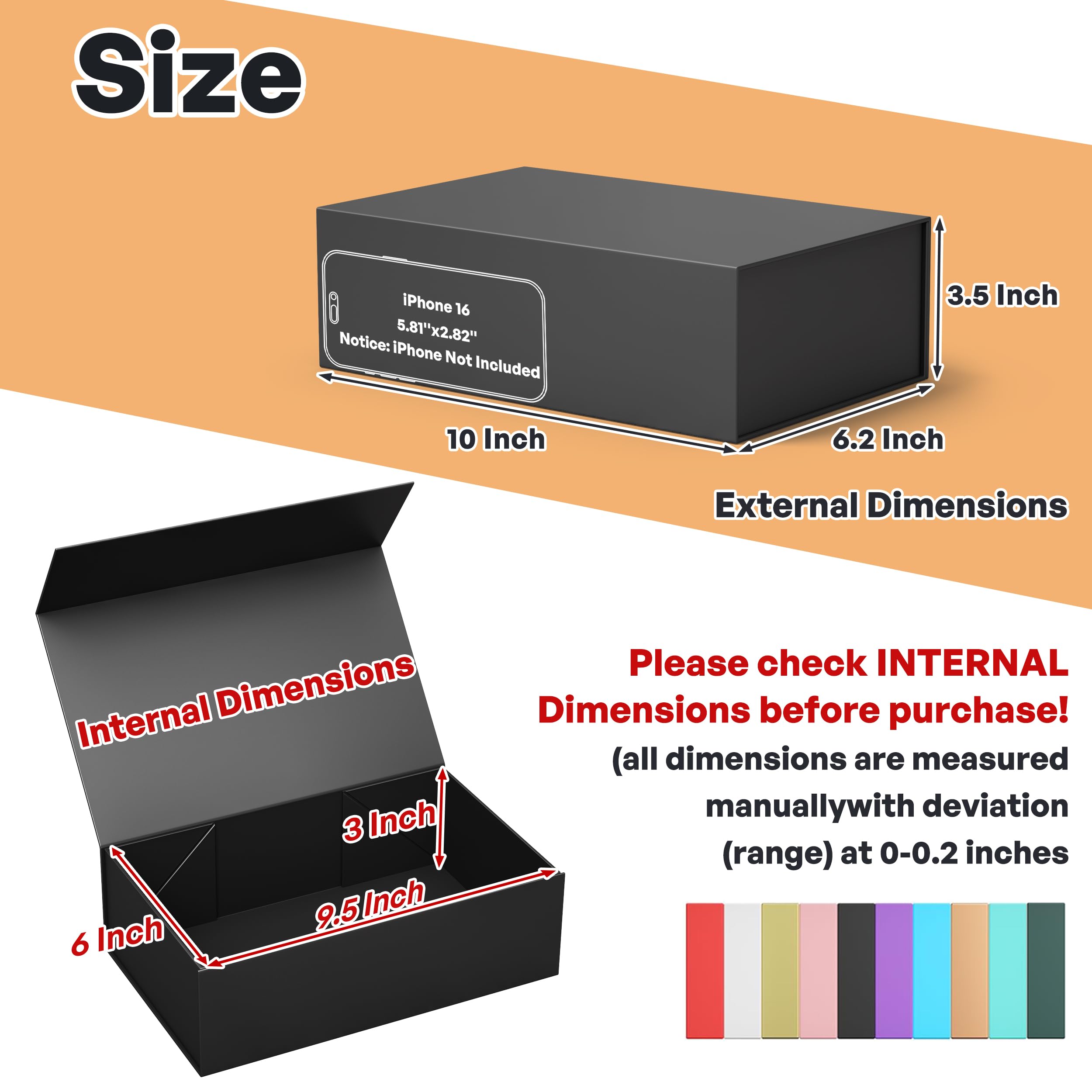 Black Magnetic Gift Box, 9.5 x 6 x 3 in