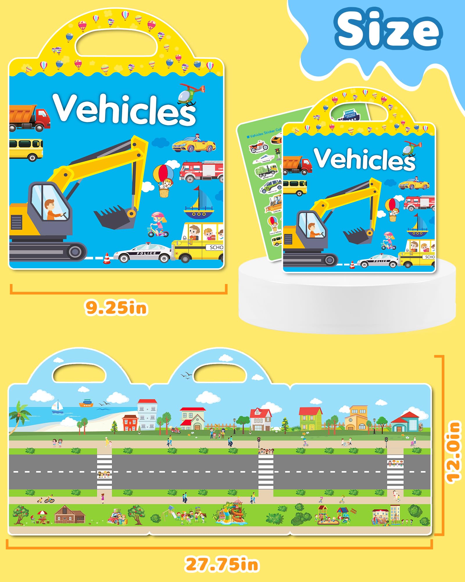 Benresive Reusable Sticker Book for Toddlers 2-4 Years, Fun Travel Stickers for Kids, Waterproof Sticker Books for Toddlers 1-3, Crafts Activities for Toddler 1-3 2-4 3-5 - Vehicle