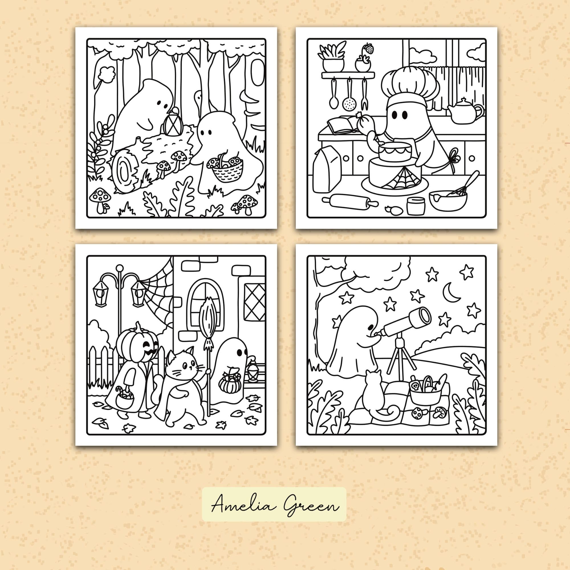 Spooky Cozy: Cute & Simple Coloring Book for Adults and Teens Featuring Adorable Characters, Creepy Creatures and Cozy Hygge Scenes for Relaxation