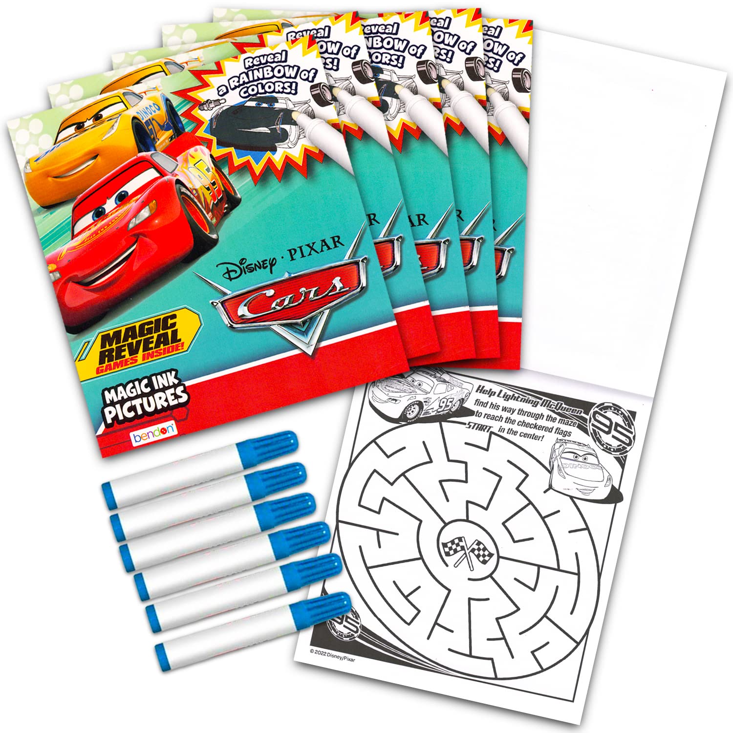 Disney Cars Imagine Ink Coloring Book Set - Bundle of 12 No-Mess Magic Inks featuring Lightning McQueen | Disney Cars Party Favor Pack for Kids