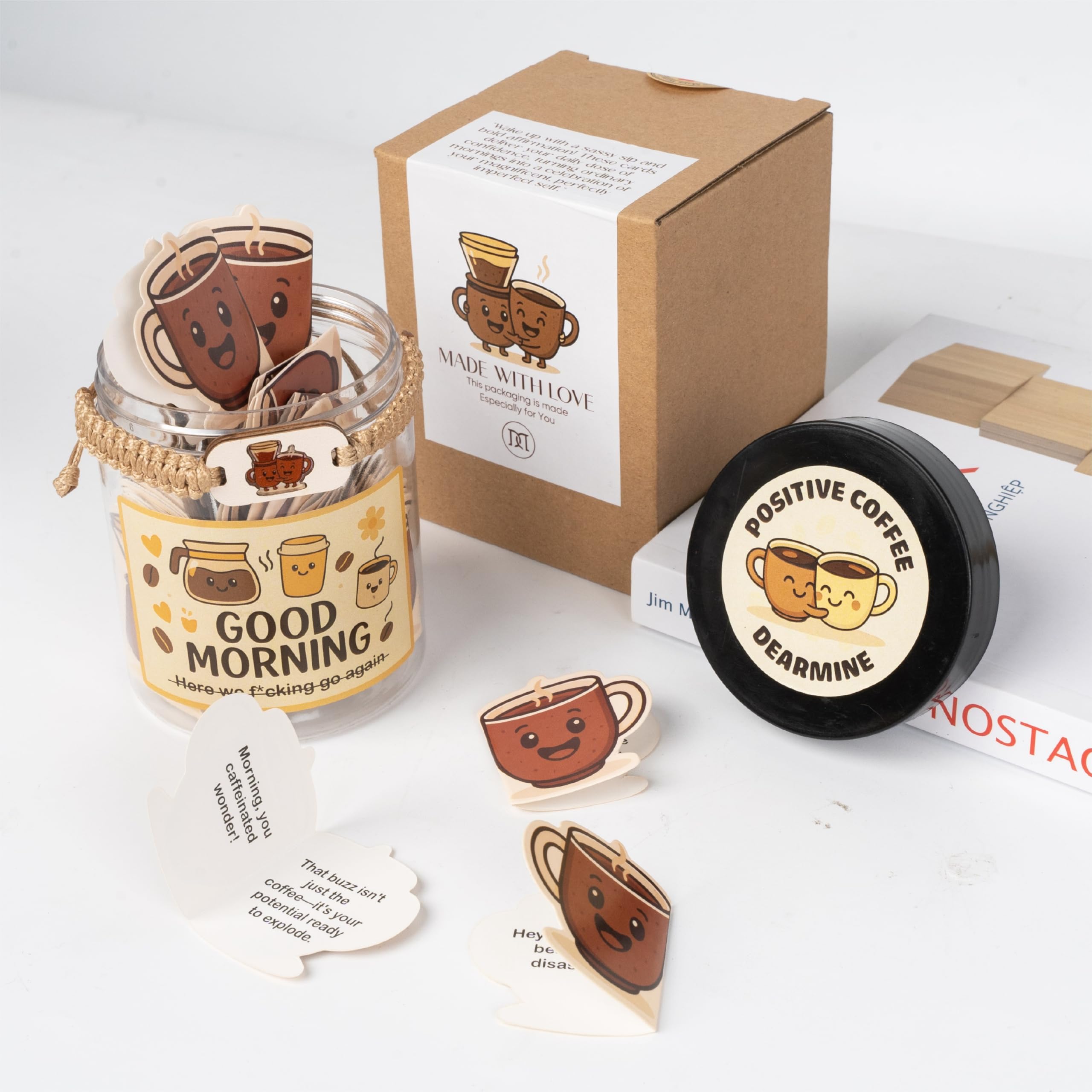 60 Positive Coffee Cards Jar, Coffee Gifts For Women and Men, Pour Over Coffee Maker Card, Coffee Gift Set, Coffee Lover Gifts for Women, Men, Dad And Mom, Coffee Gifts, Coffee Gifts For Men, Dad