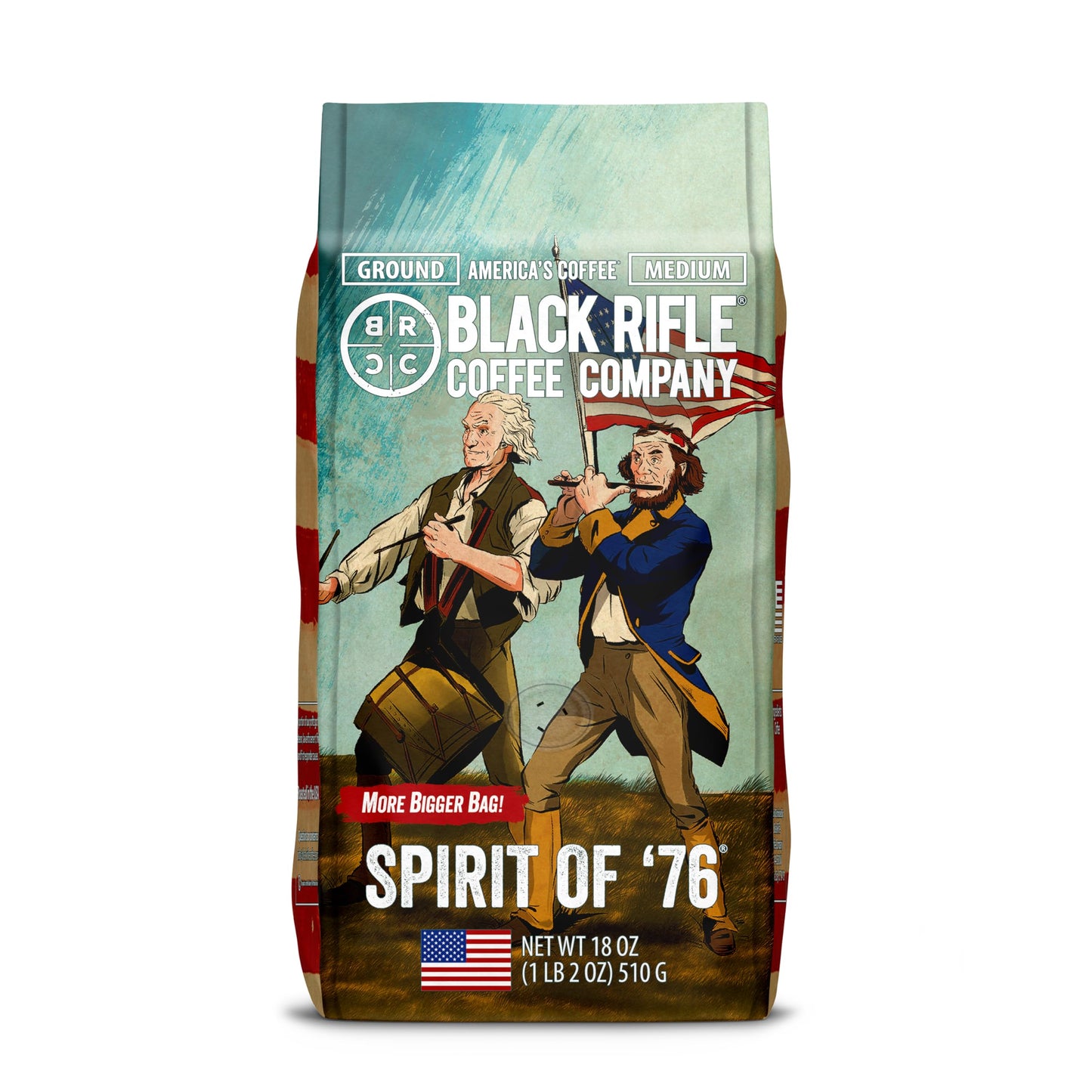 Black Rifle Coffee Company Ground Coffee Medium Roast - Roasted Blend Made from Pure Arabica Beans - Colombian & Brazilian Beans - Veteran Founded & American Made (Spirit of 76, 18oz Bag)