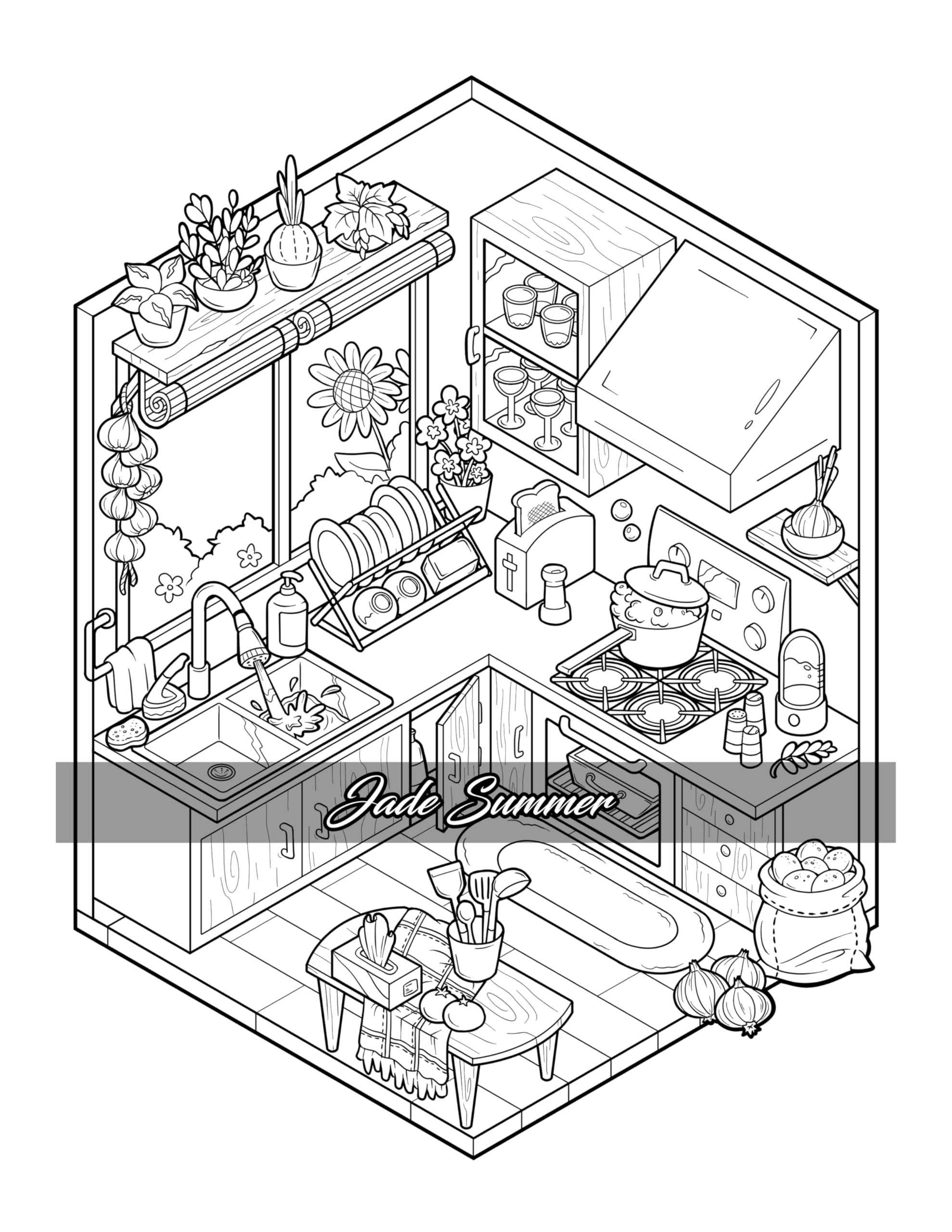 Tiny Rooms: Cute Coloring Book for Adults and Teens with Cozy Homes for Relaxation