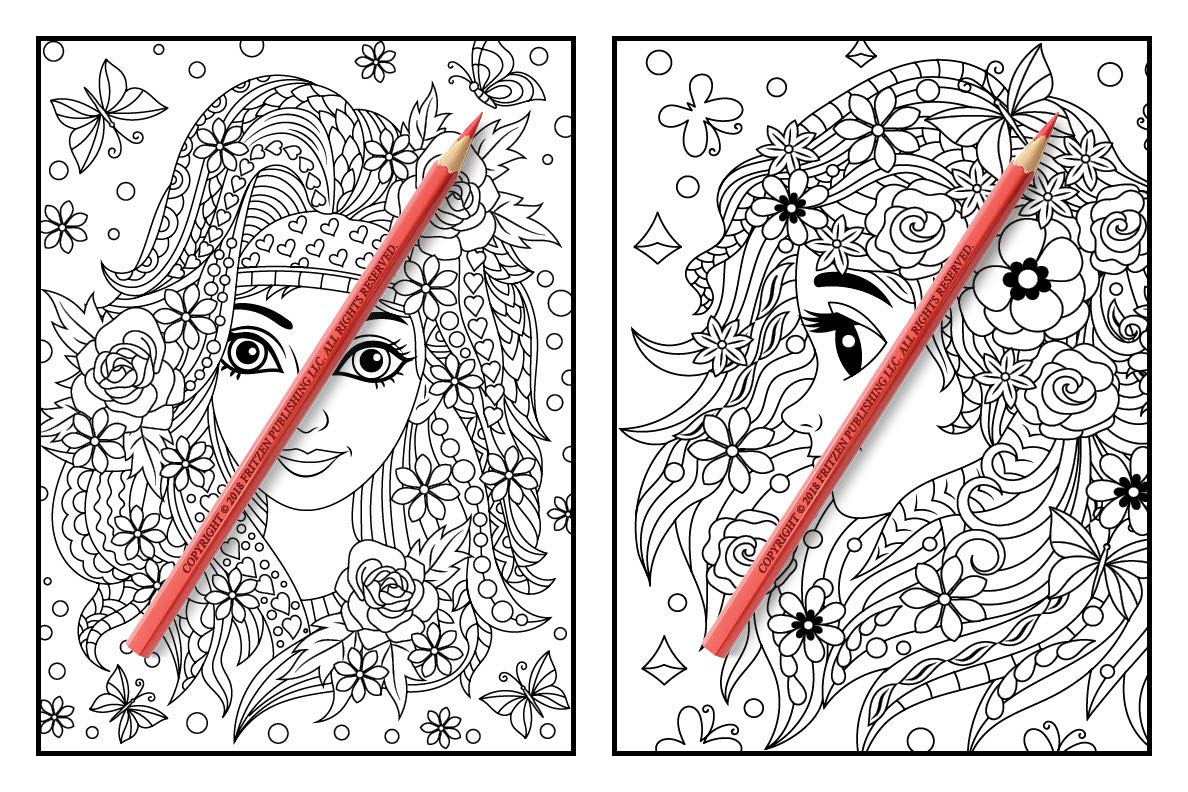 Flower Girls: An Adult Coloring Book with Cute Manga Girls, Fun Hair Styles, and Beautiful Floral Designs for Relaxation