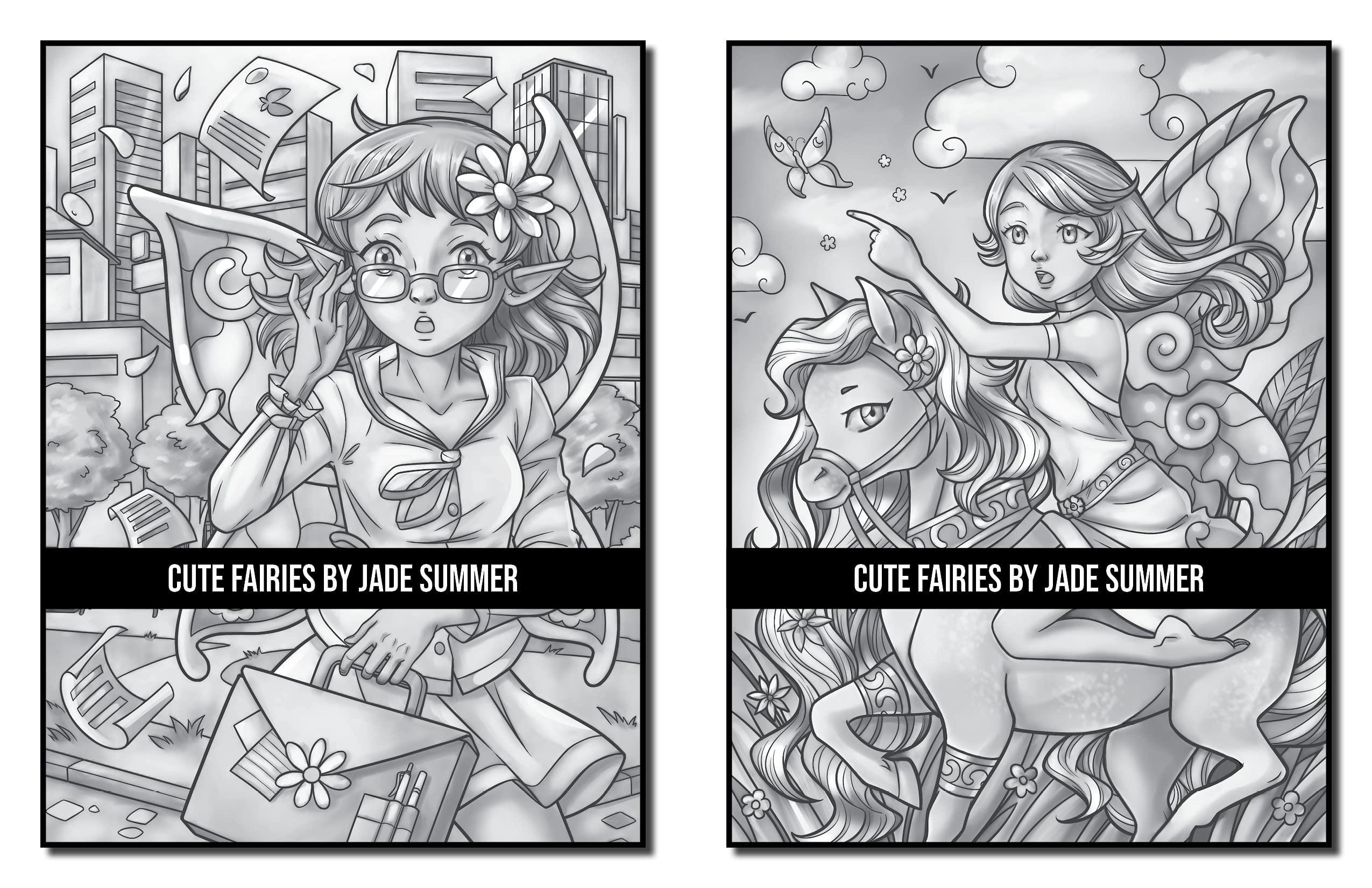 Cute Fairies: A Grayscale Coloring Book with Adorable Fairy Girls and Delightful Fantasy Scenes for Relaxation (Grayscale Coloring Books)